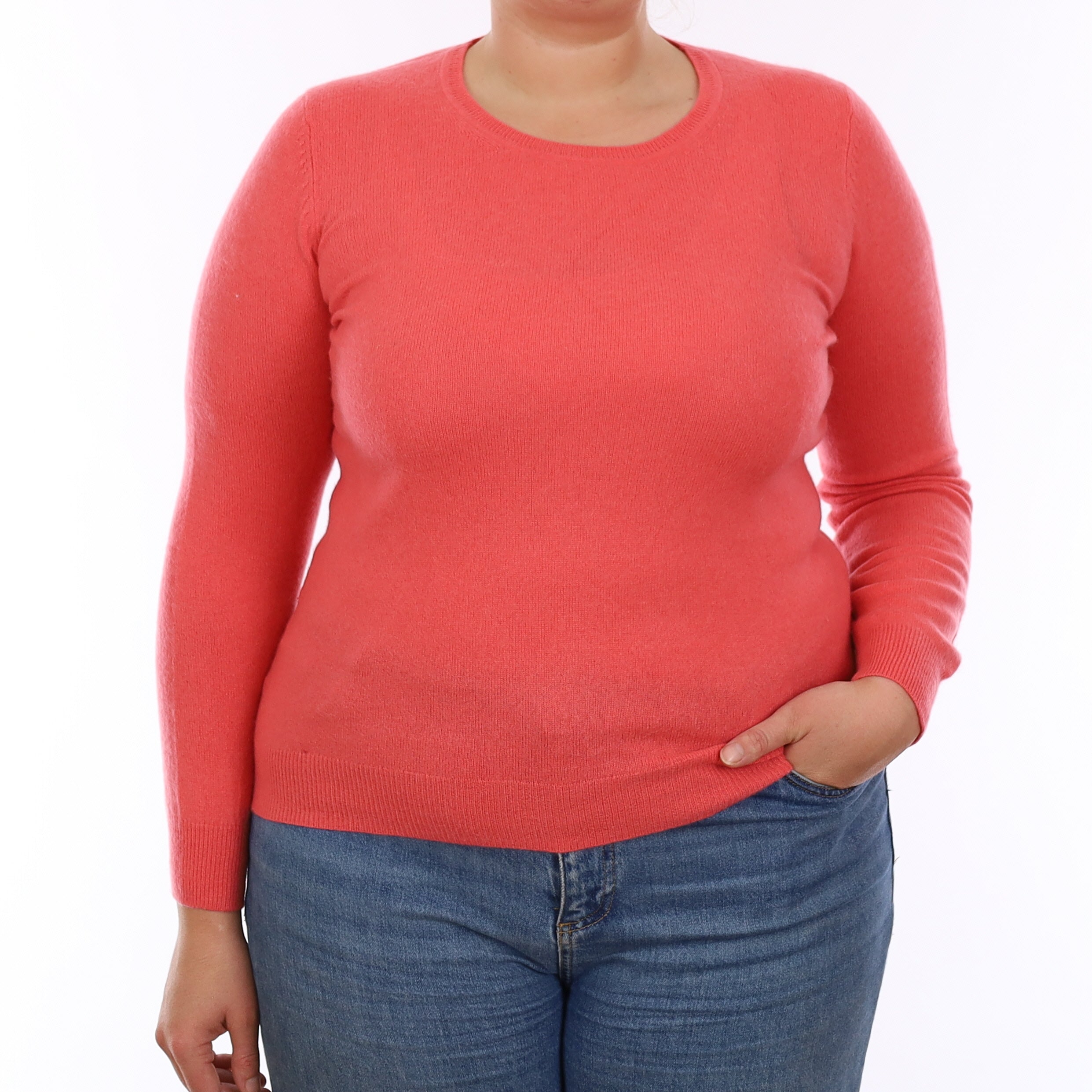 Coral Pink Cashmere Crew Neck Jumper Large