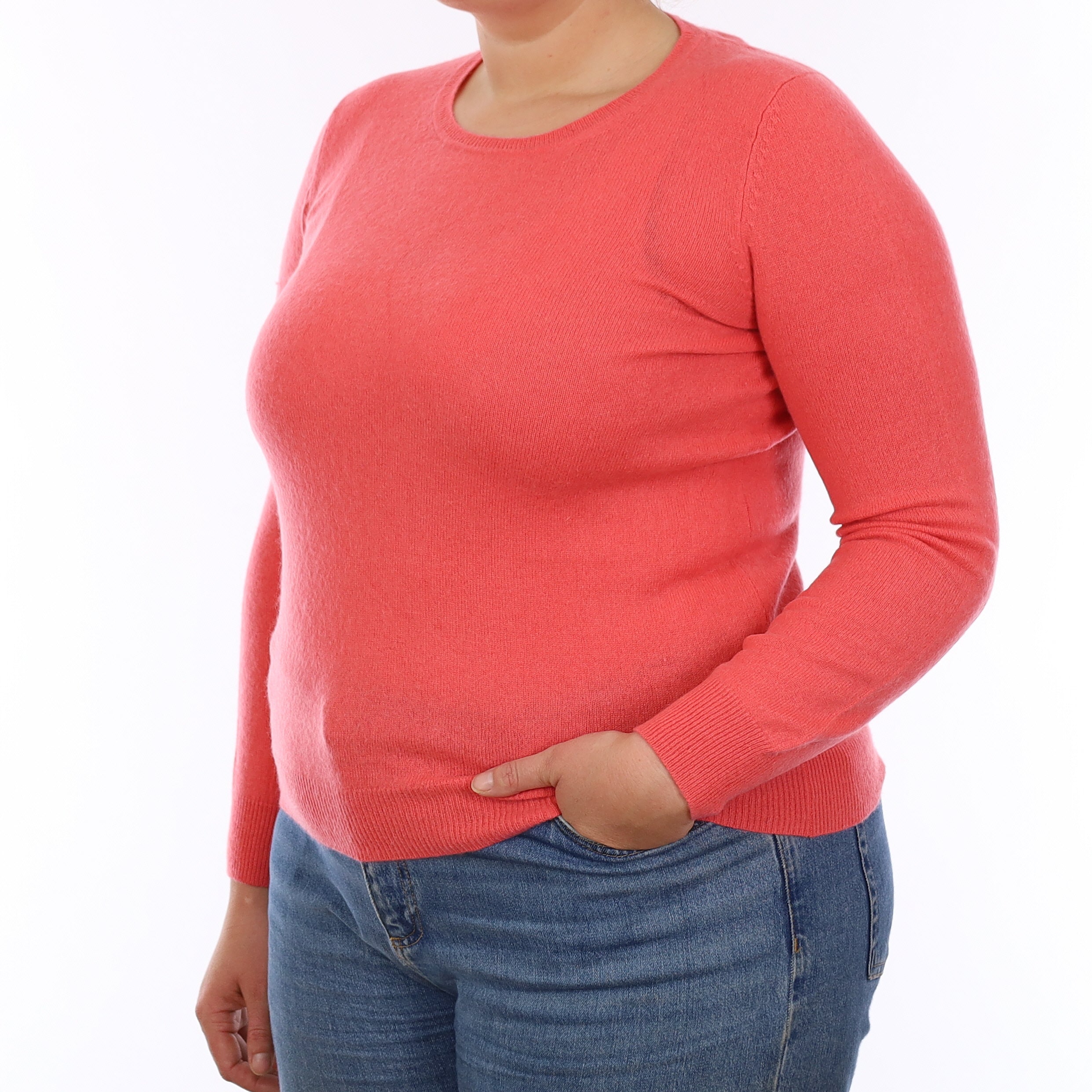 Coral Pink Cashmere Crew Neck Jumper Large