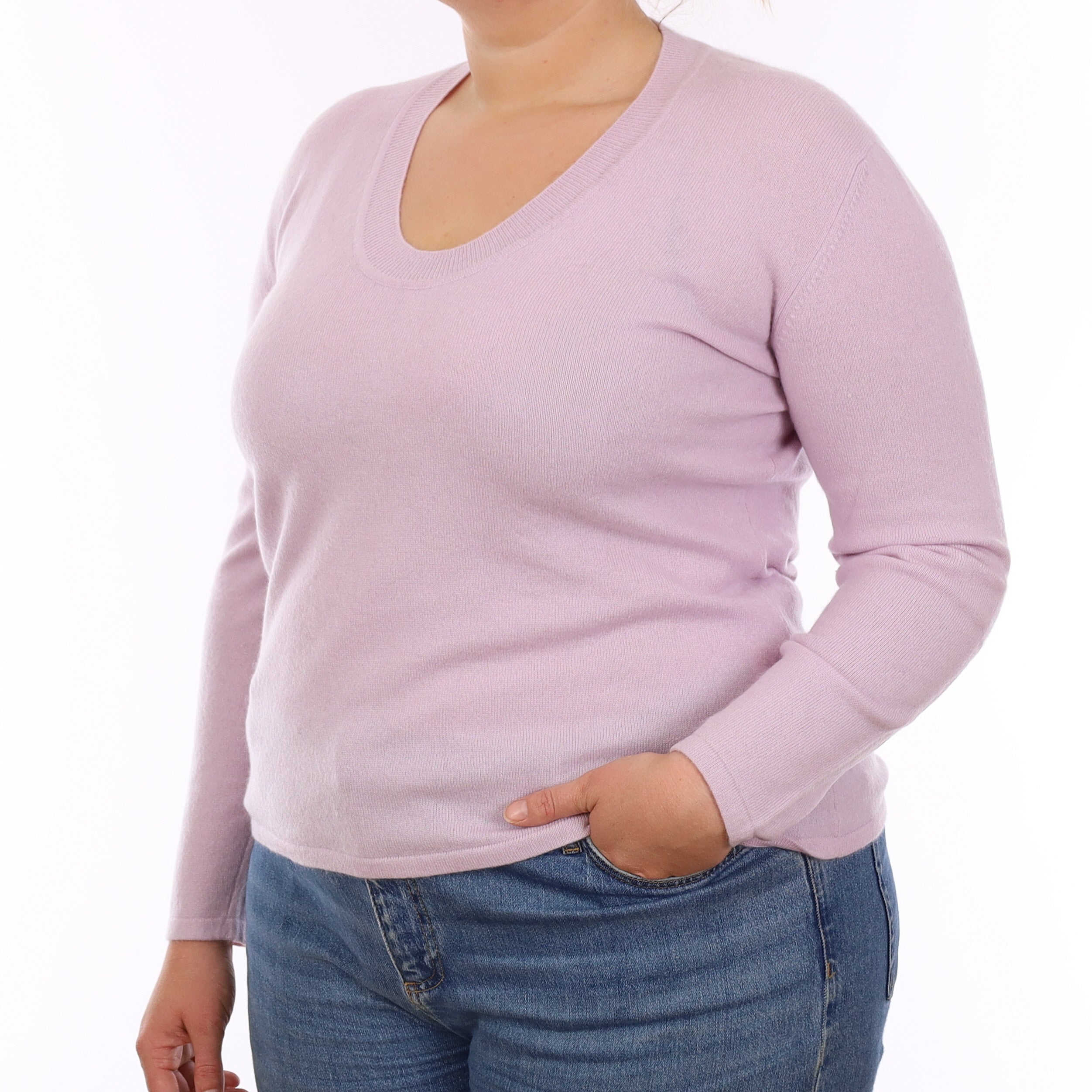 Pale Purple Cashmere Scoop Neck Jumper Large