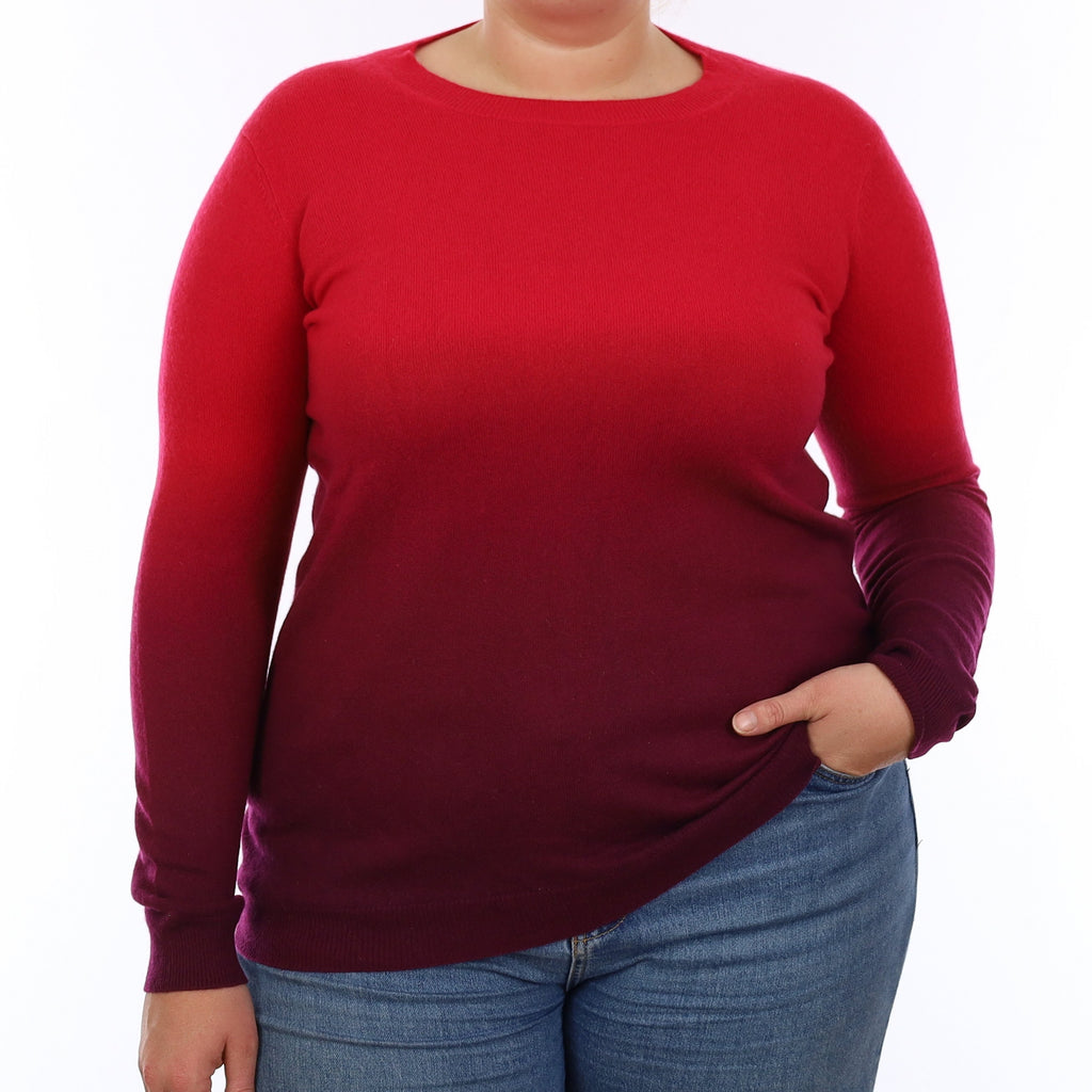 Purple & Red Ombré Cashmere Crew Neck Jumper Large