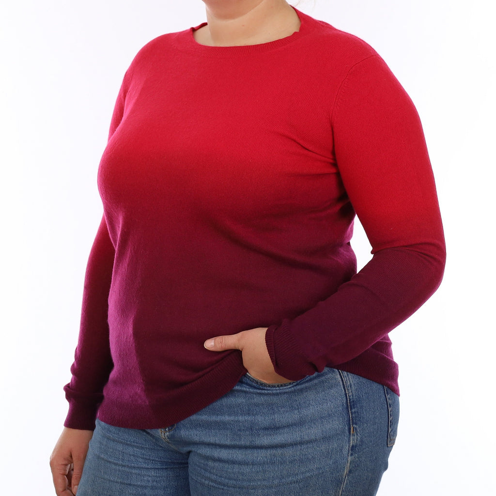 Purple & Red Ombré Cashmere Crew Neck Jumper Large