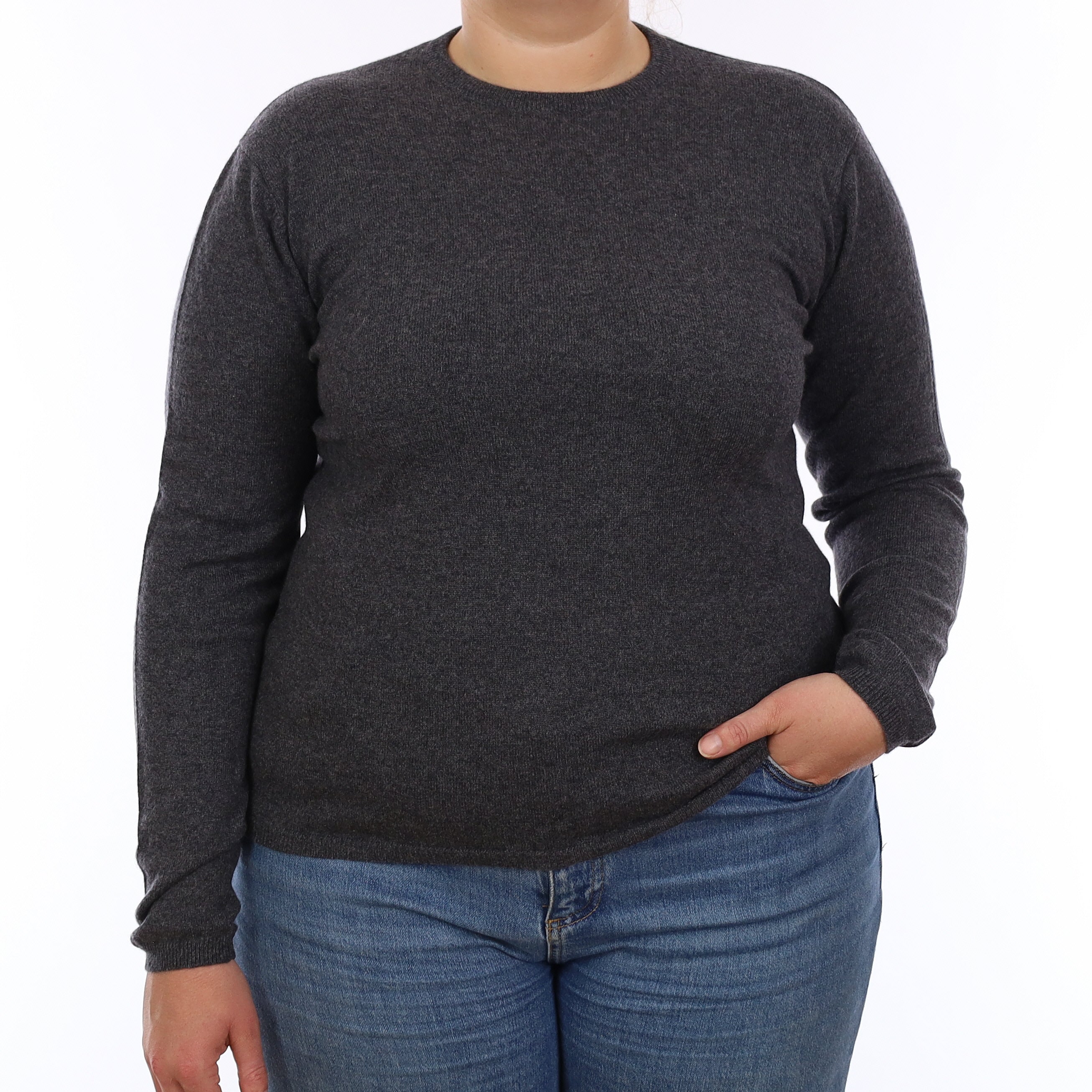 Granite Grey Cashmere Crew Neck Jumper Large