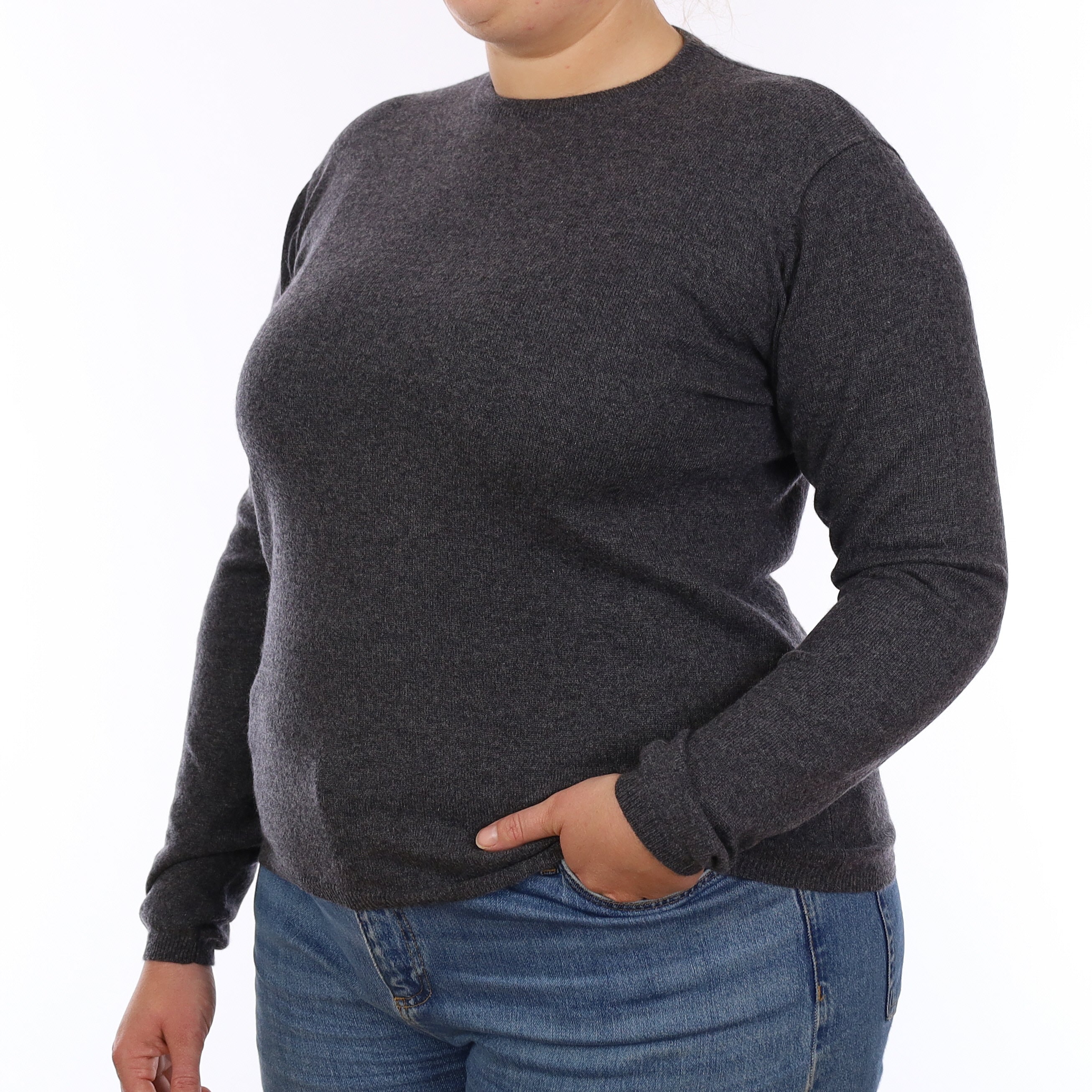 Granite Grey Cashmere Crew Neck Jumper Large