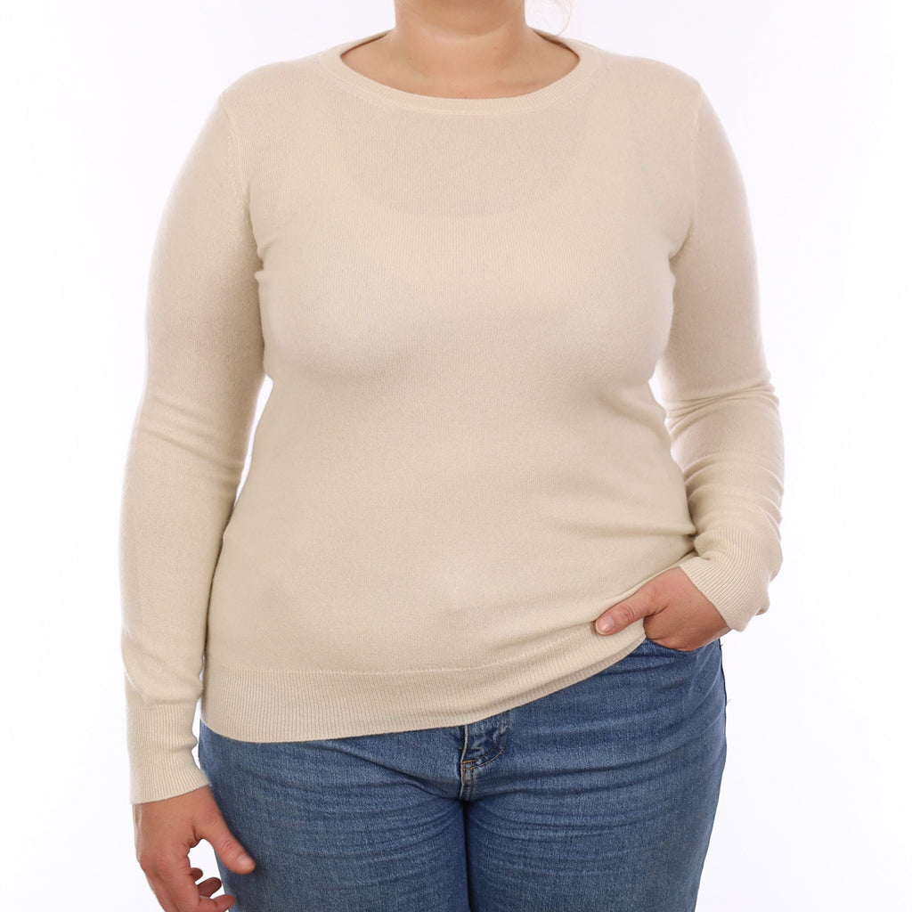 Ivory Cashmere Crew Neck Jumper Large