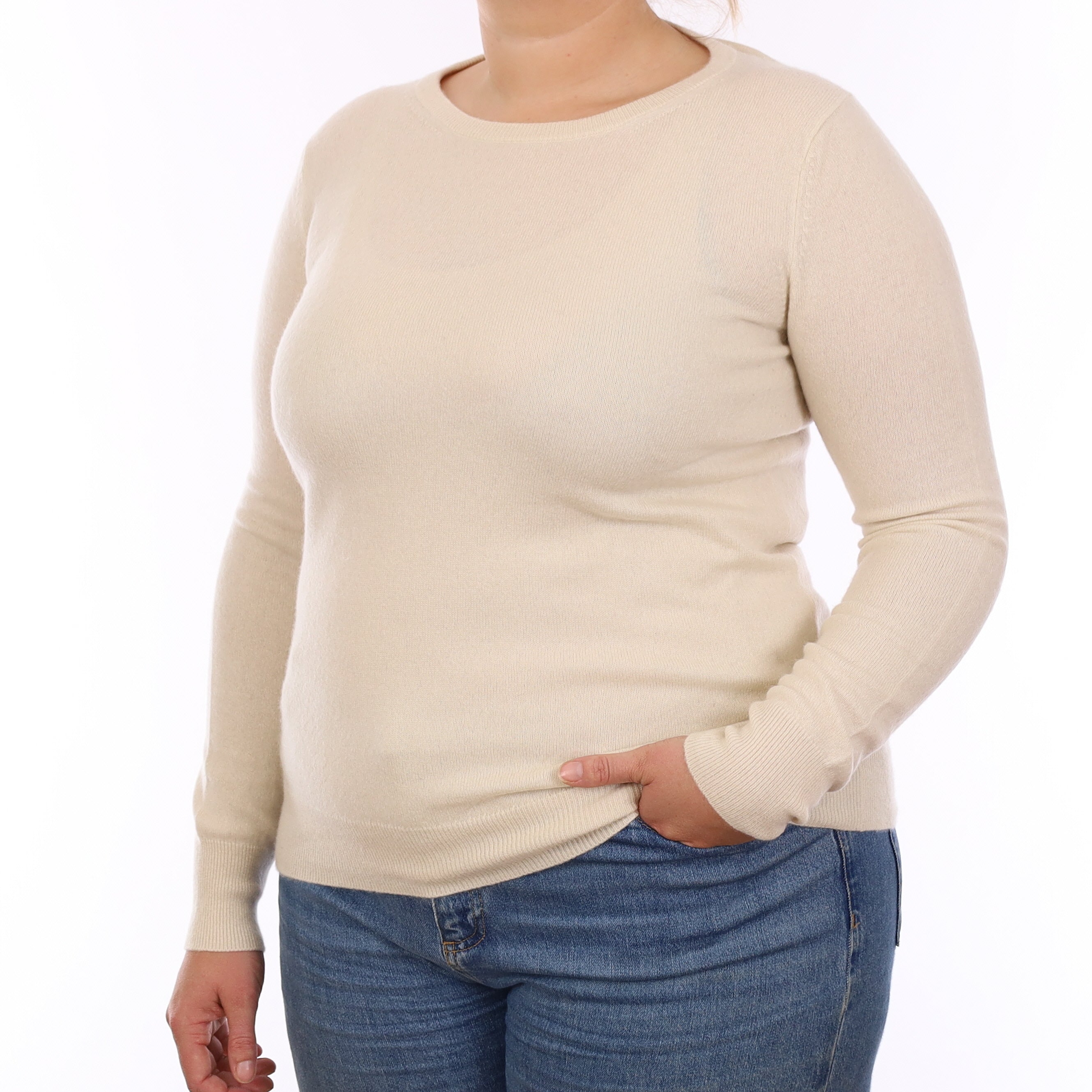 Ivory Cashmere Crew Neck Jumper Large