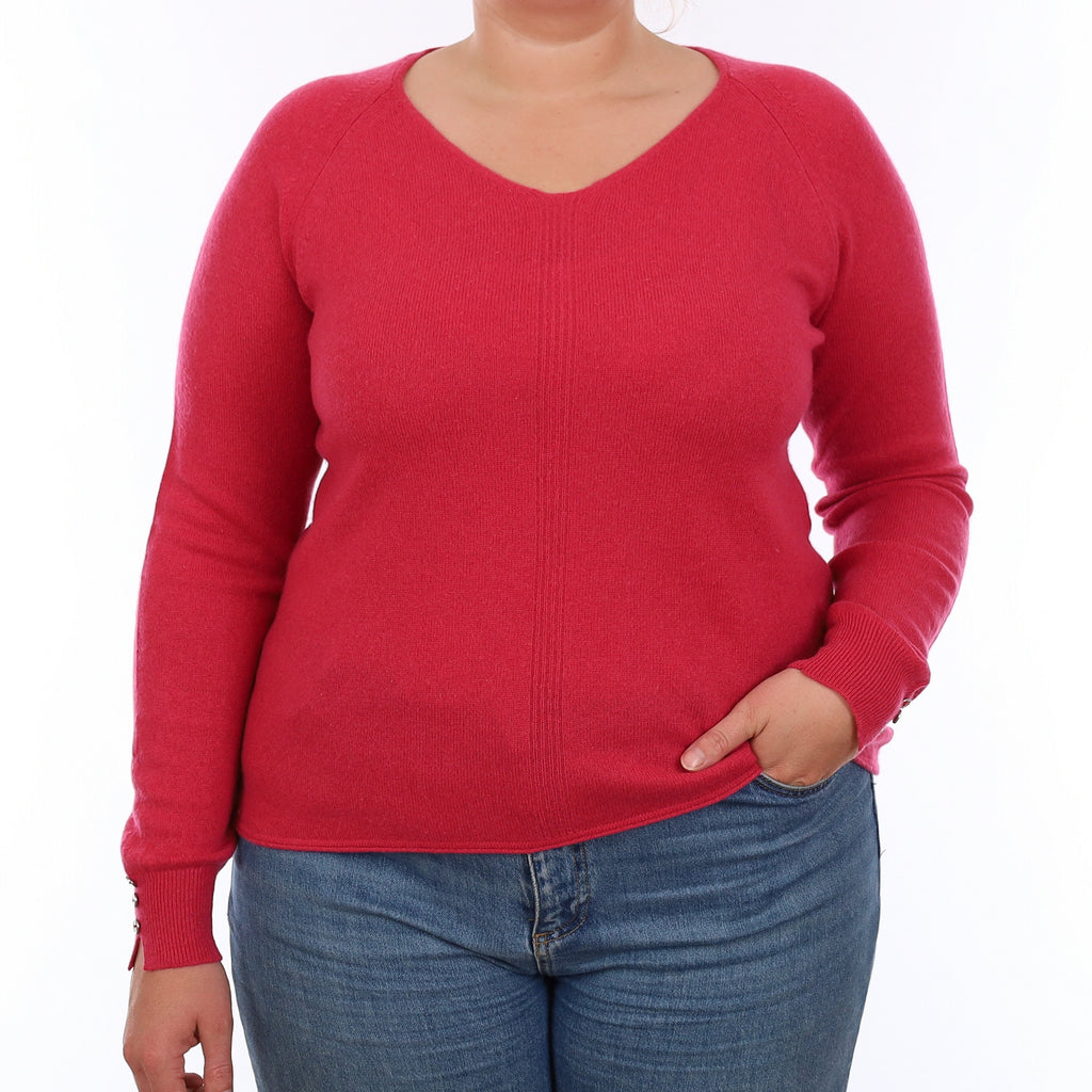 Cranberry Pink Cashmere V Neck Jumper Large