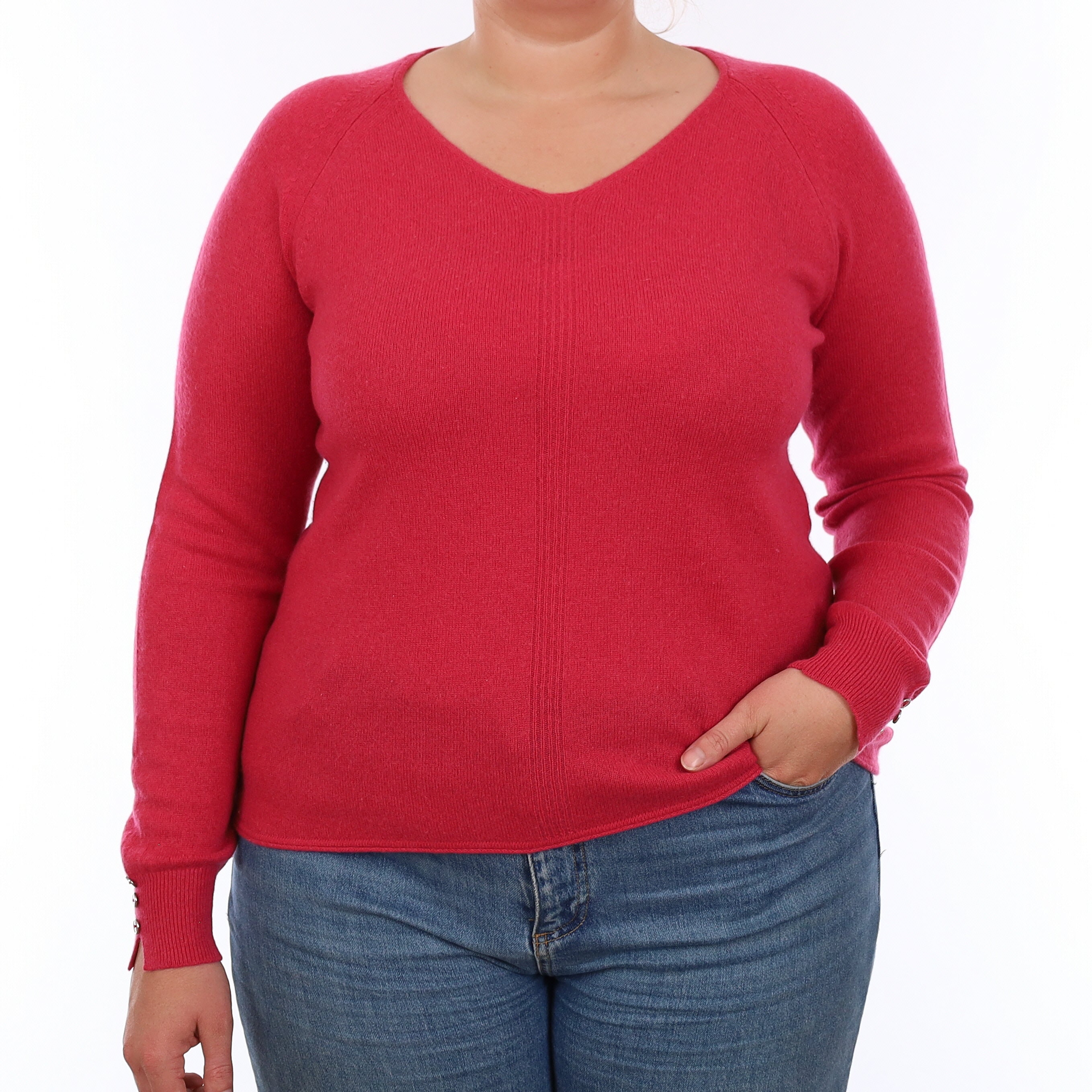 Cranberry Pink Cashmere V Neck Jumper Large