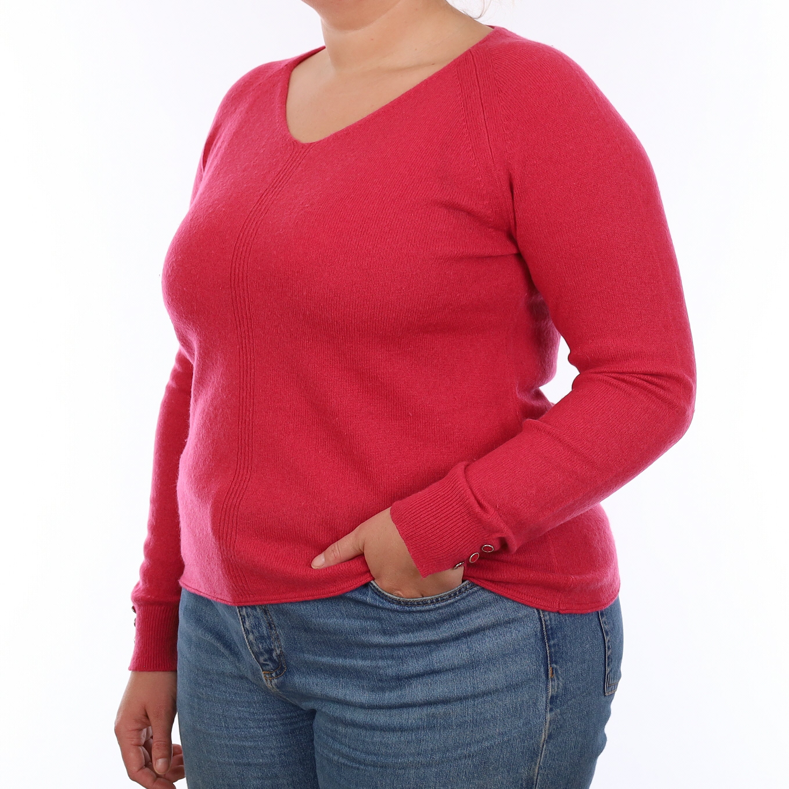 Cranberry Pink Cashmere V Neck Jumper Large