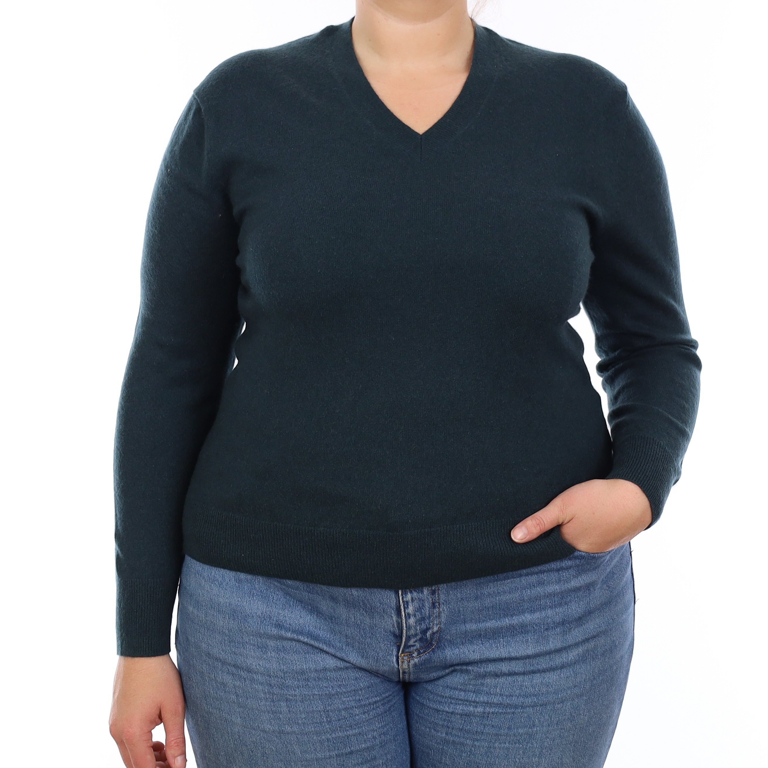 Dark Forrest Cashmere V Neck Jumper Large