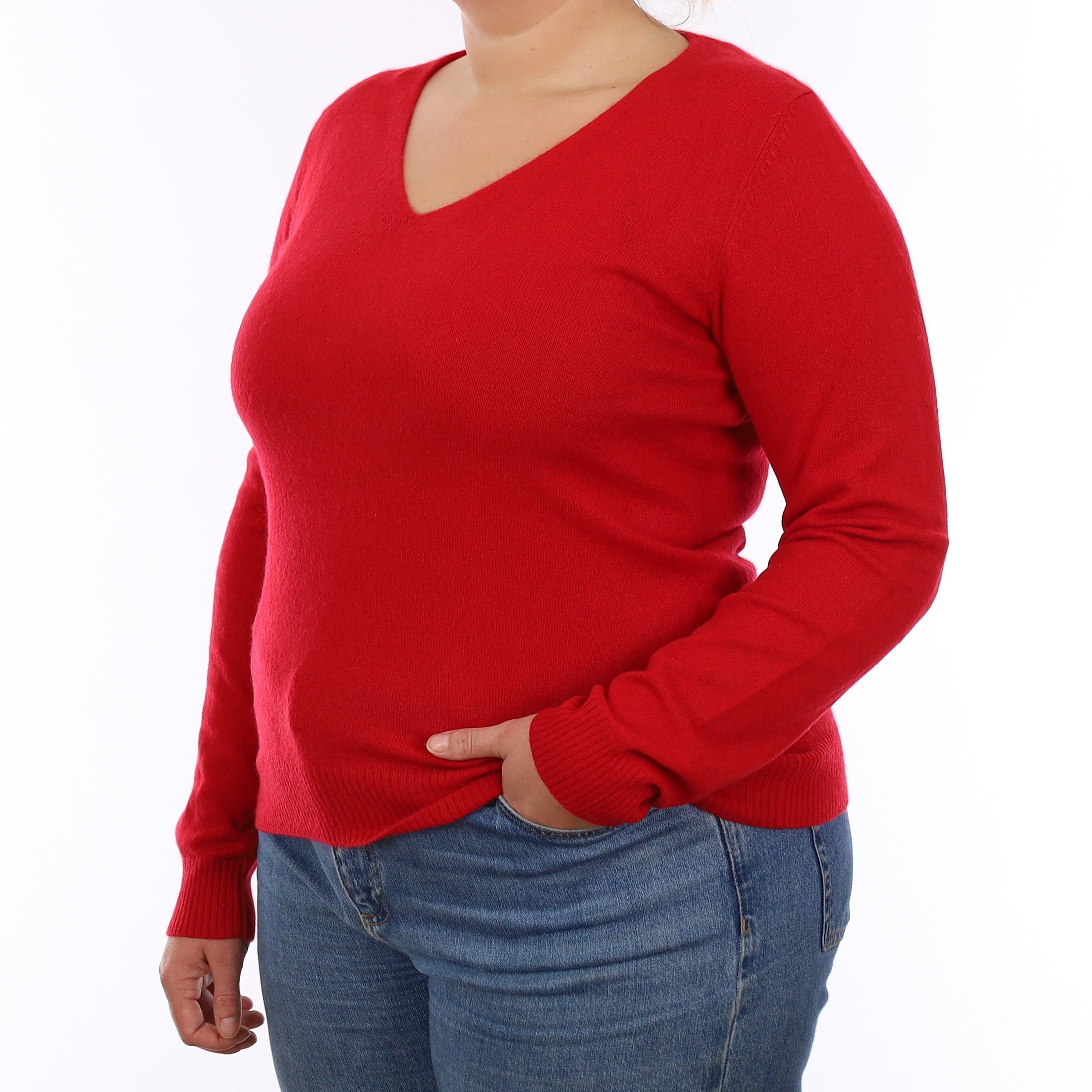 Berry Red Cashmere V Neck Jumper Large