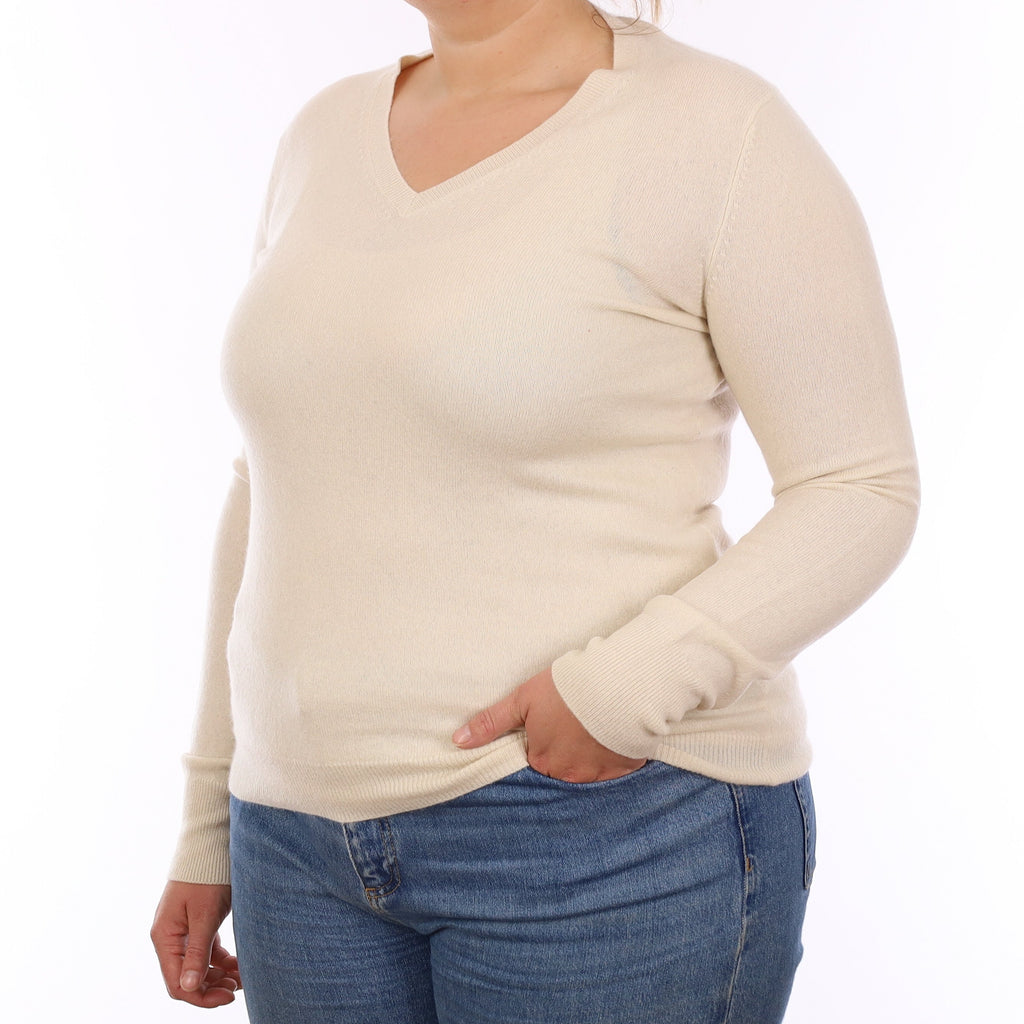 Ivory Cashmere V Neck Jumper Large
