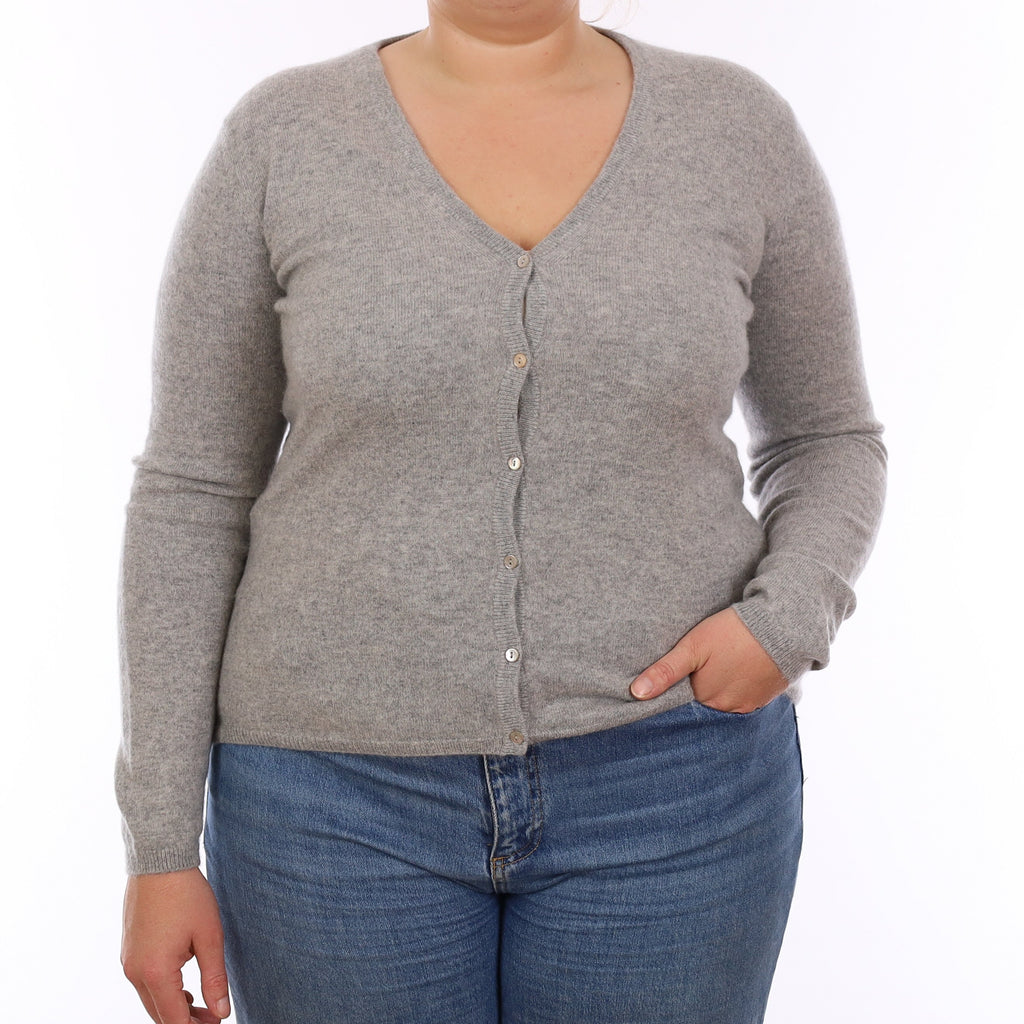 Smoke Grey Cashmere V Neck Cardigan Large