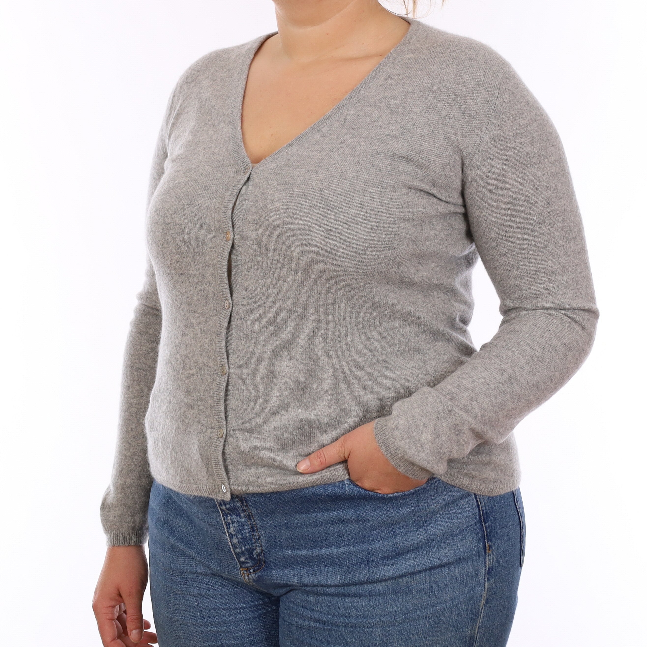 Smoke Grey Cashmere V Neck Cardigan Large