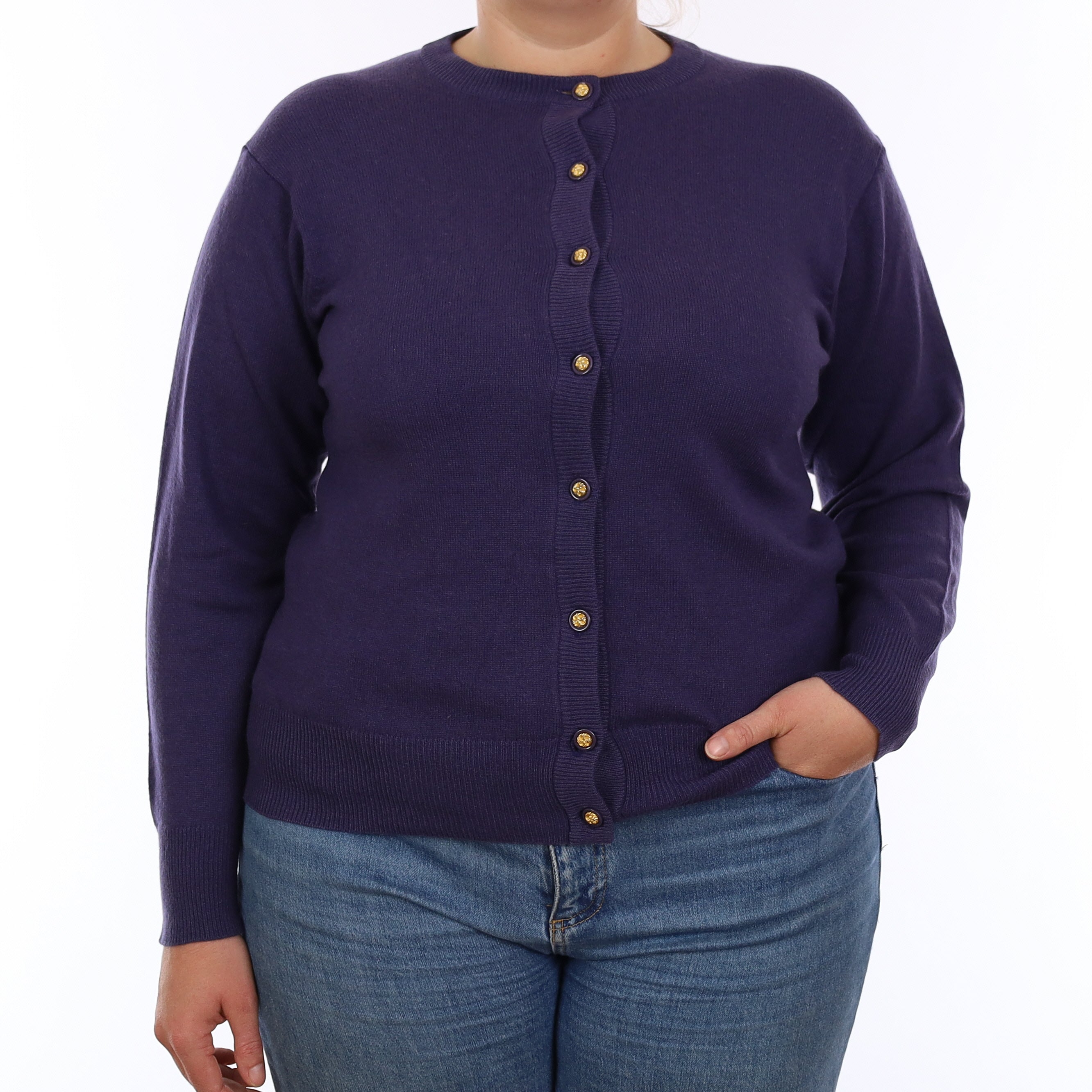 Shadow Purple Cashmere Crew Neck Cardigan Large