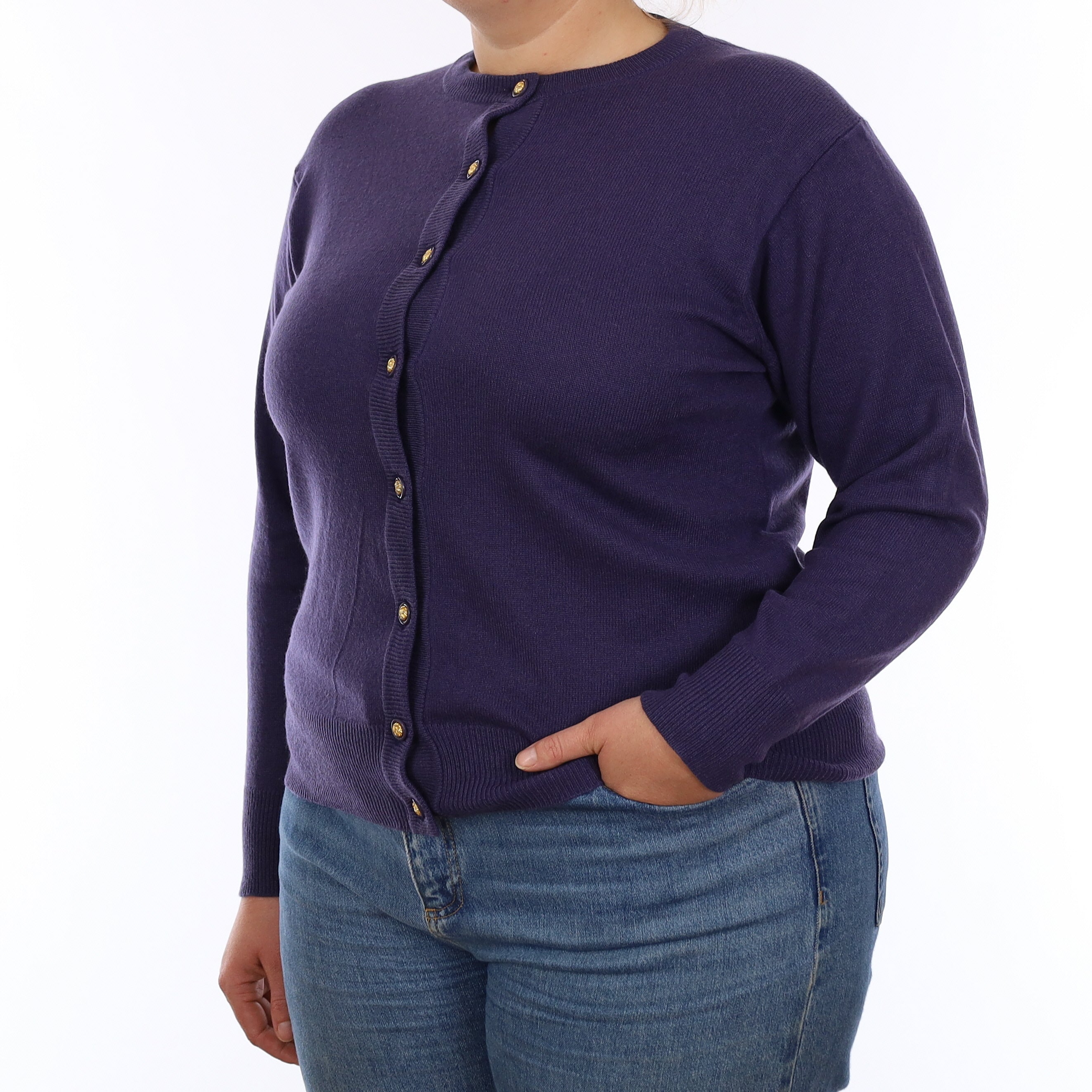 Shadow Purple Cashmere Crew Neck Cardigan Large