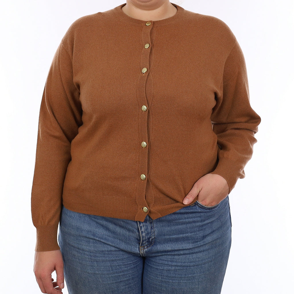 Cinnamon Brown Cashmere Crew Neck Cardigan Large