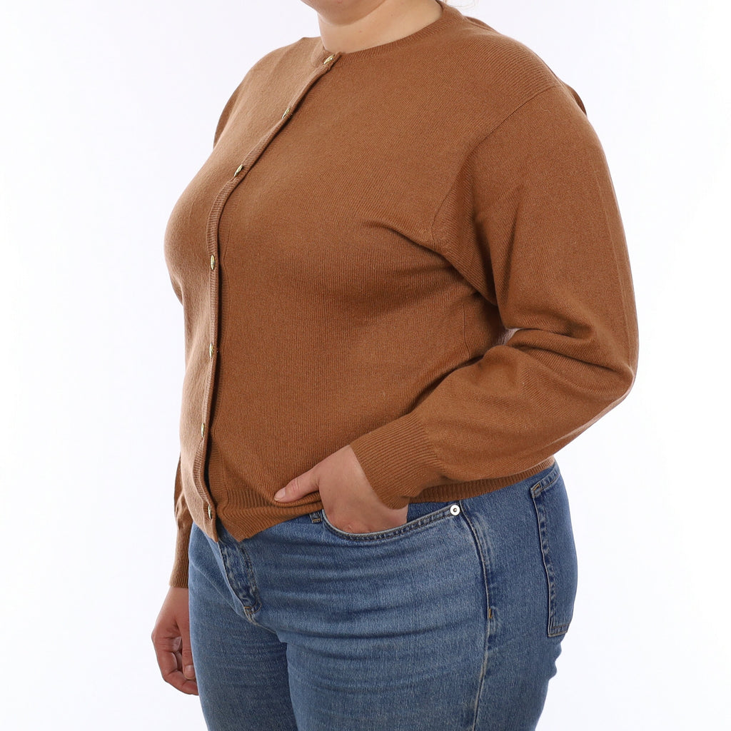 Cinnamon Brown Cashmere Crew Neck Cardigan Large