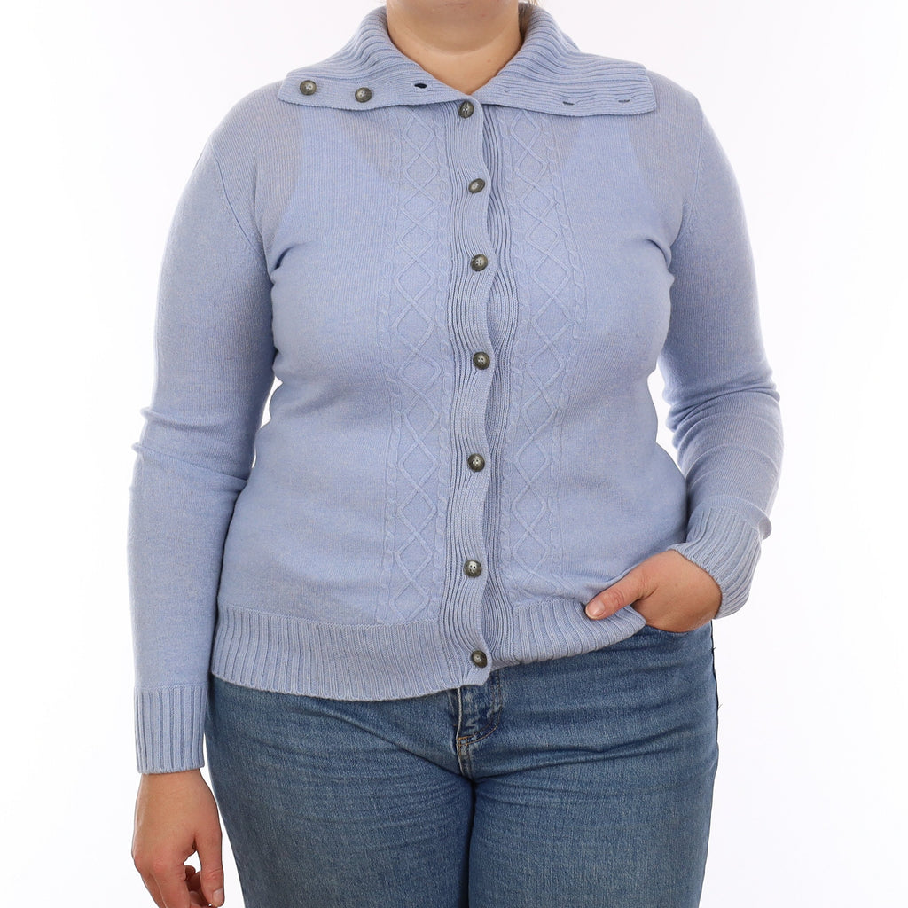 Powder Blue Cashmere Polo Collared Cardigan Large