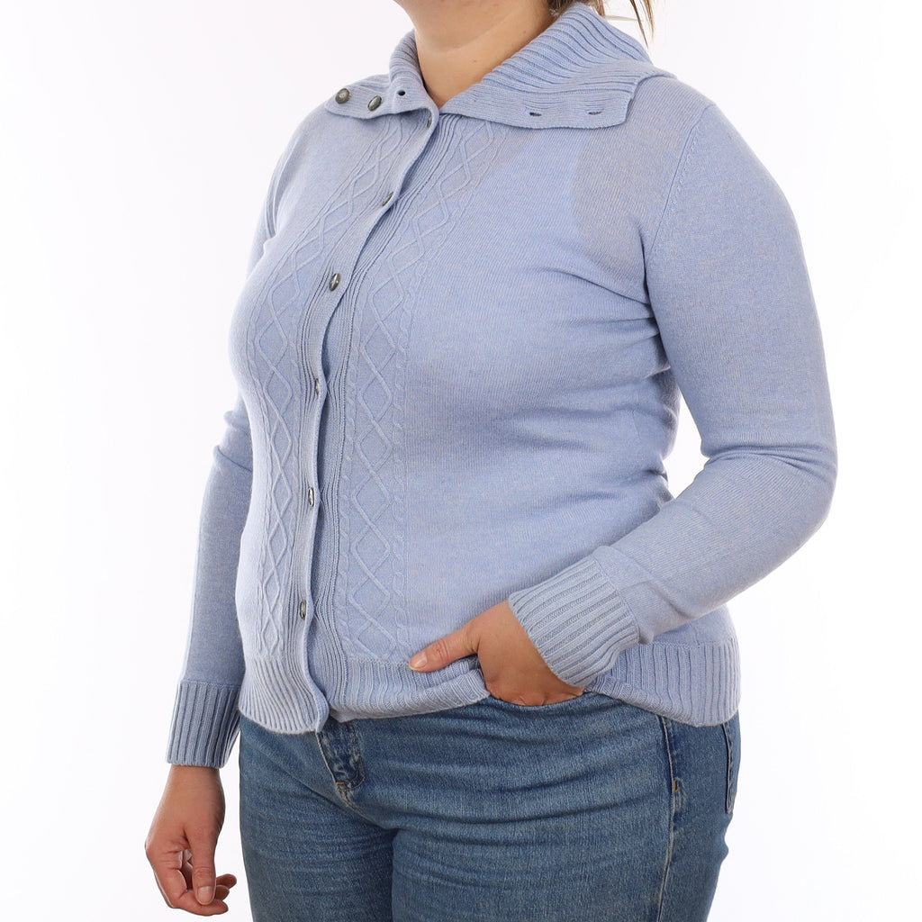 Powder Blue Cashmere Polo Collared Cardigan Large