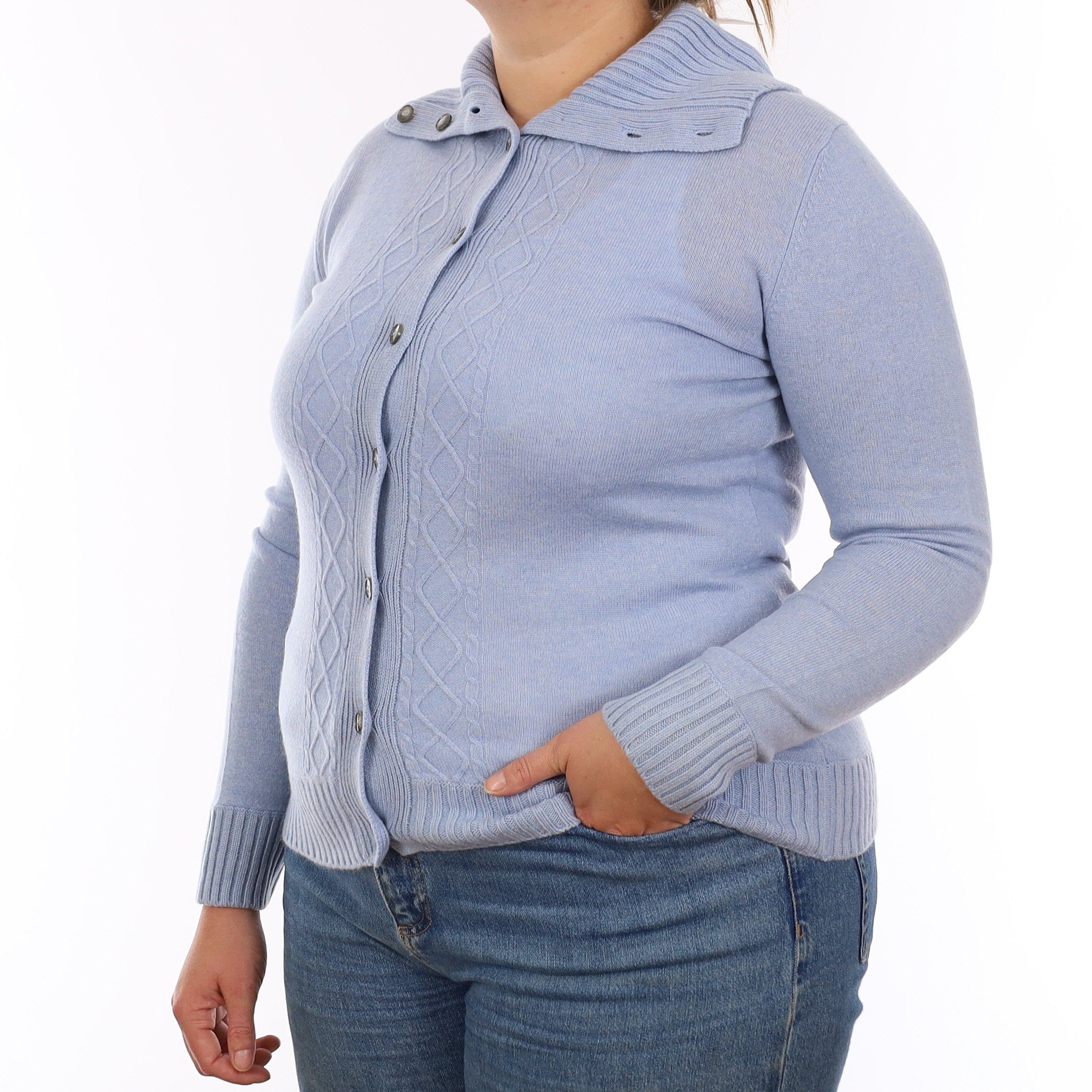 Powder Blue Cashmere Polo Collared Cardigan Large