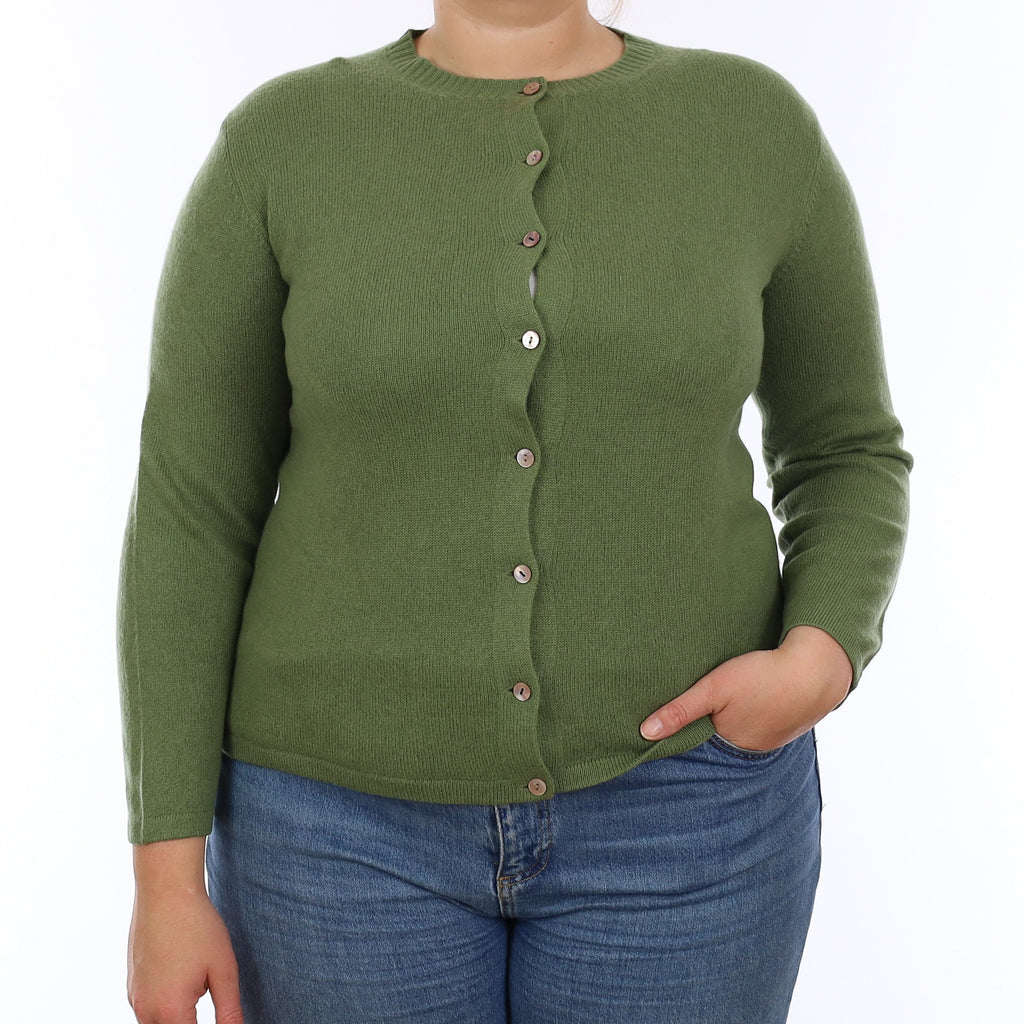 Willow Green Cashmere Crew Neck Cardigan Large