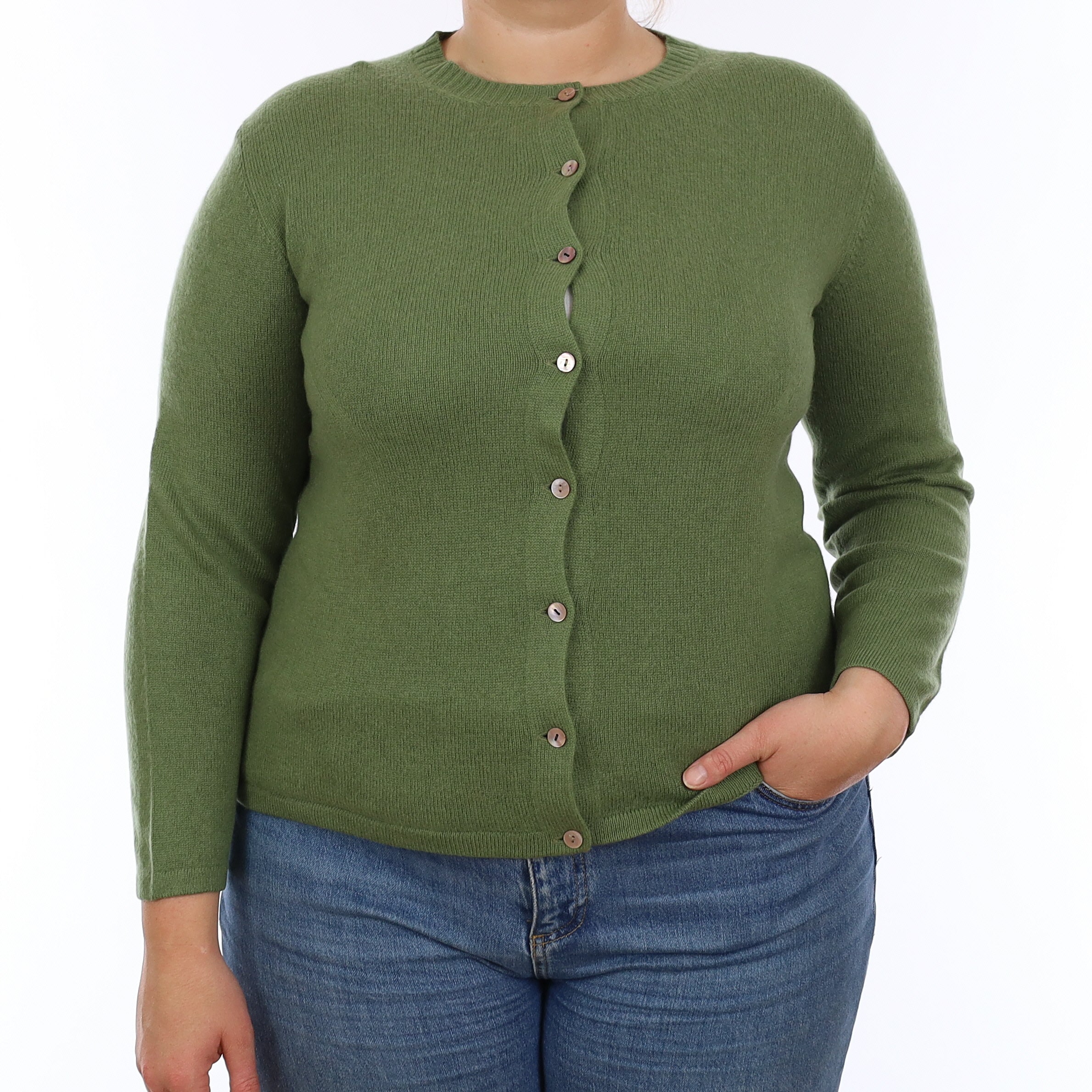 Willow Green Cashmere Crew Neck Cardigan Large