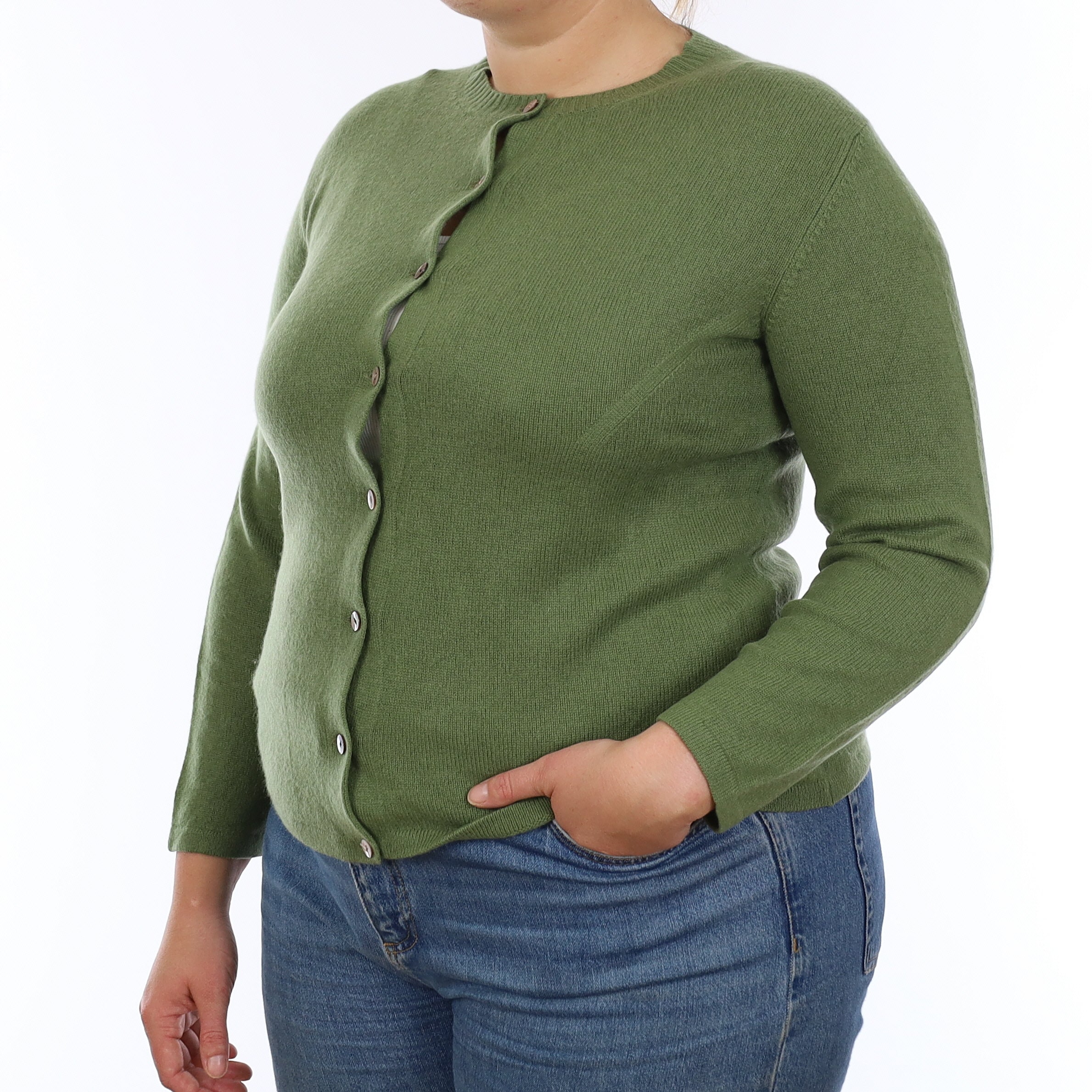 Willow Green Cashmere Crew Neck Cardigan Large