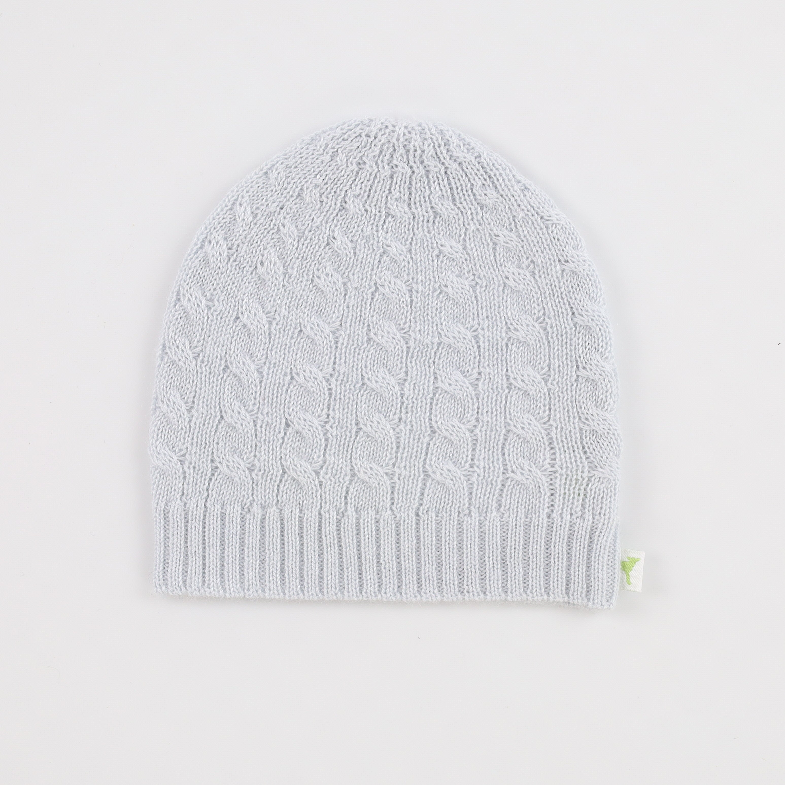 Brand New Ice Blue Cable Cashmere Baby Beanie 0-9 Months