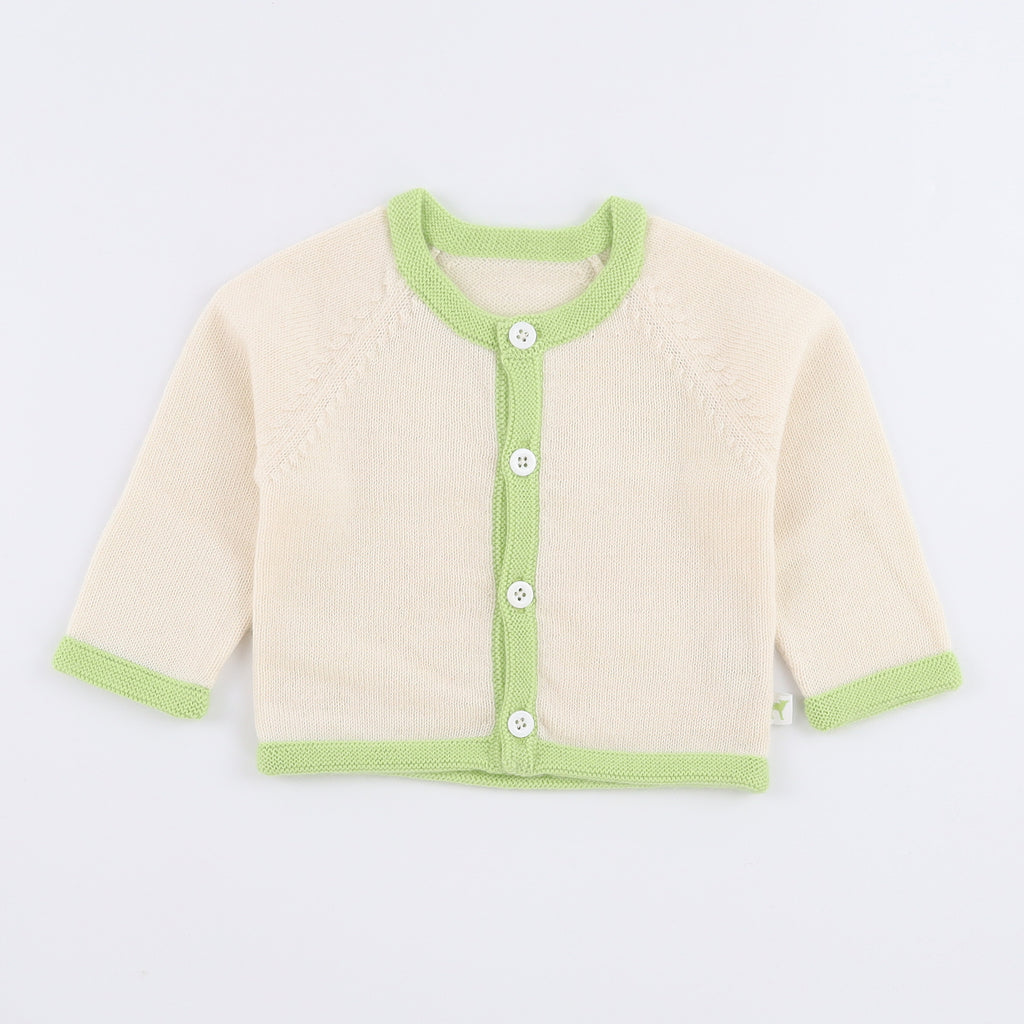 Brand New Ivory and Green Cashmere Baby Cardigan 0-9 Months