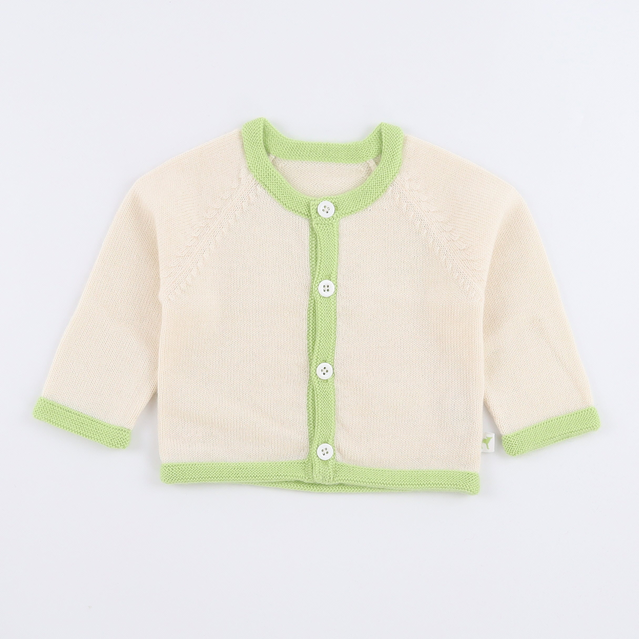 Brand New Ivory and Green Cashmere Baby Cardigan 0-9 Months