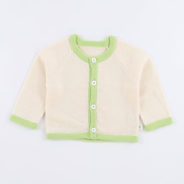 Brand New Ivory and Green Cashmere Baby Cardigan 0-9 Months