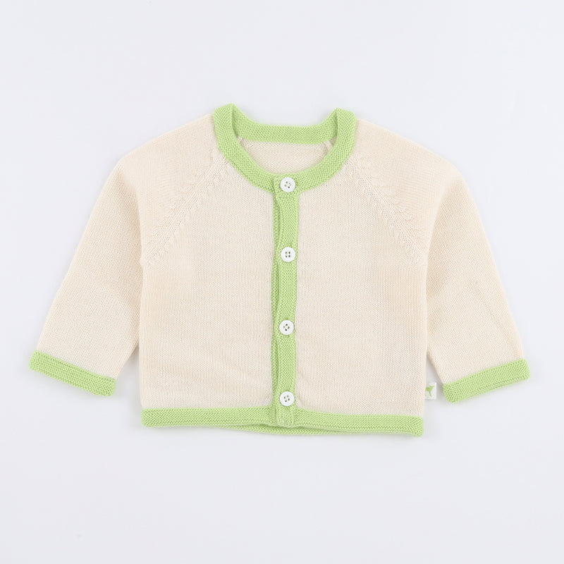 Brand New Ivory and Green Cashmere Baby Cardigan 0-9 Months