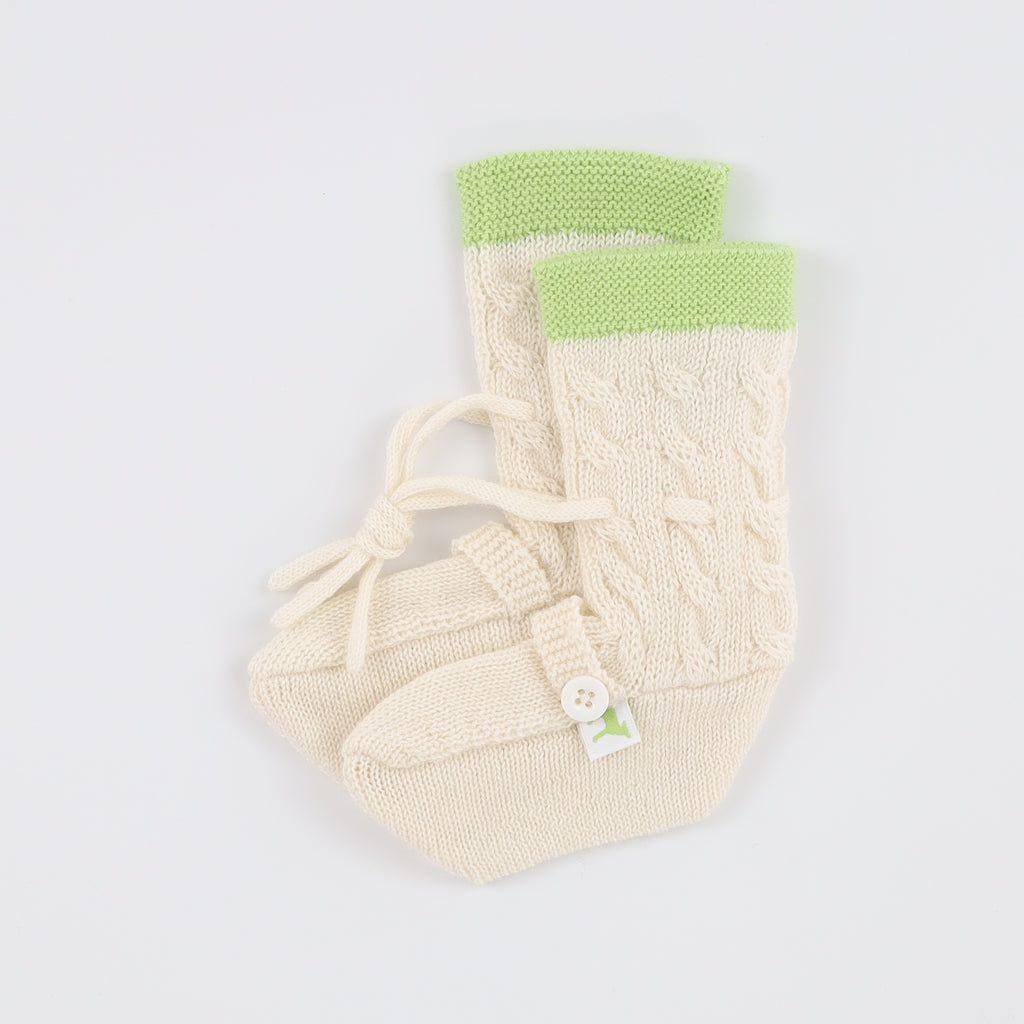 Brand New Ivory and Green Cashmere Baby Booties 0-6 Months