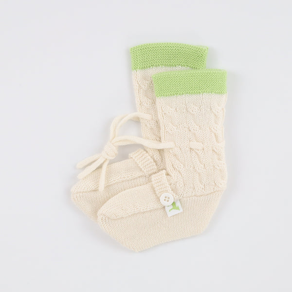 Brand New Ivory and Green Cashmere Baby Booties 0-6 Months