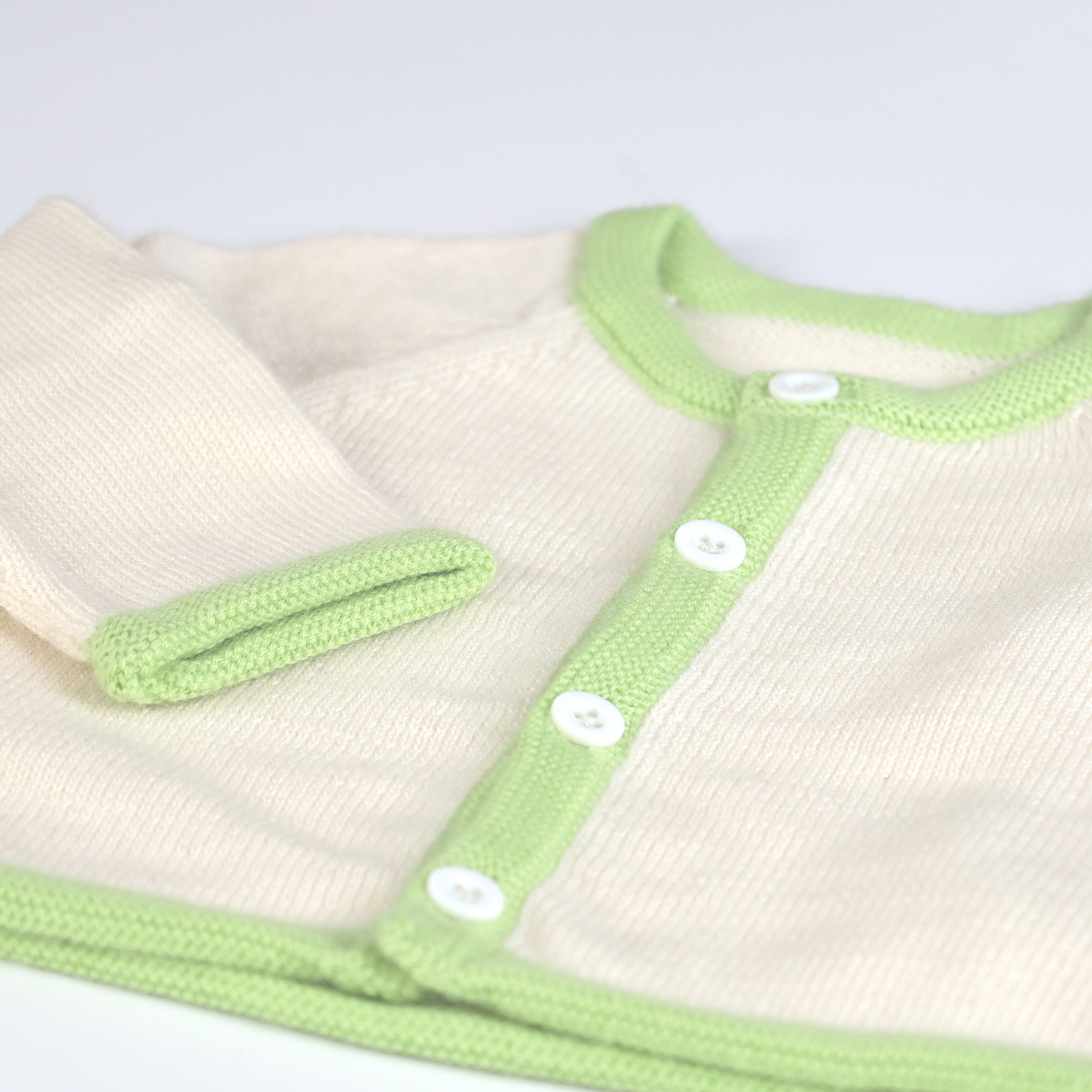 Brand New Ivory and Green Cashmere Baby Cardigan 0-9 Months