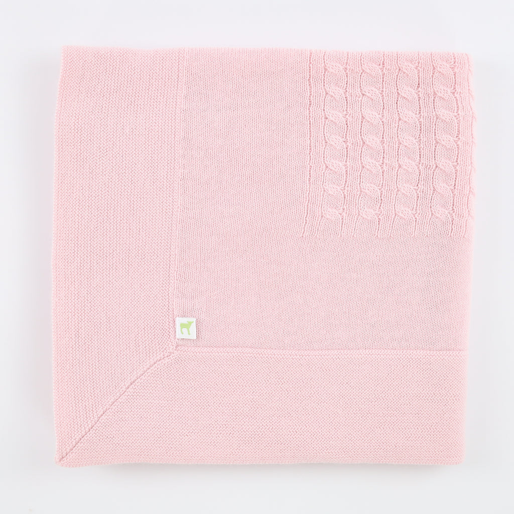 Brand New Baby Pink Cable Knit Cashmere Baby Blanket