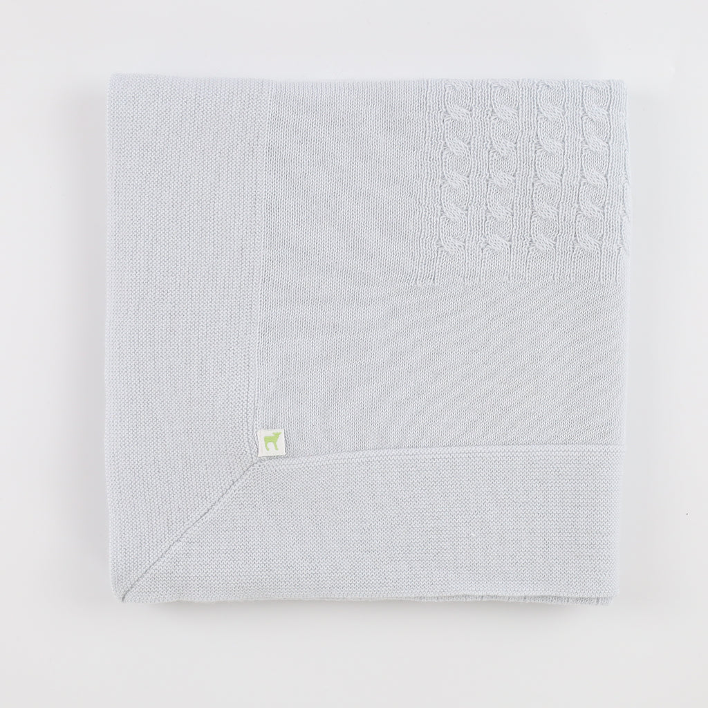 Brand New Ice Blue Cable Knit Cashmere Baby Blanket