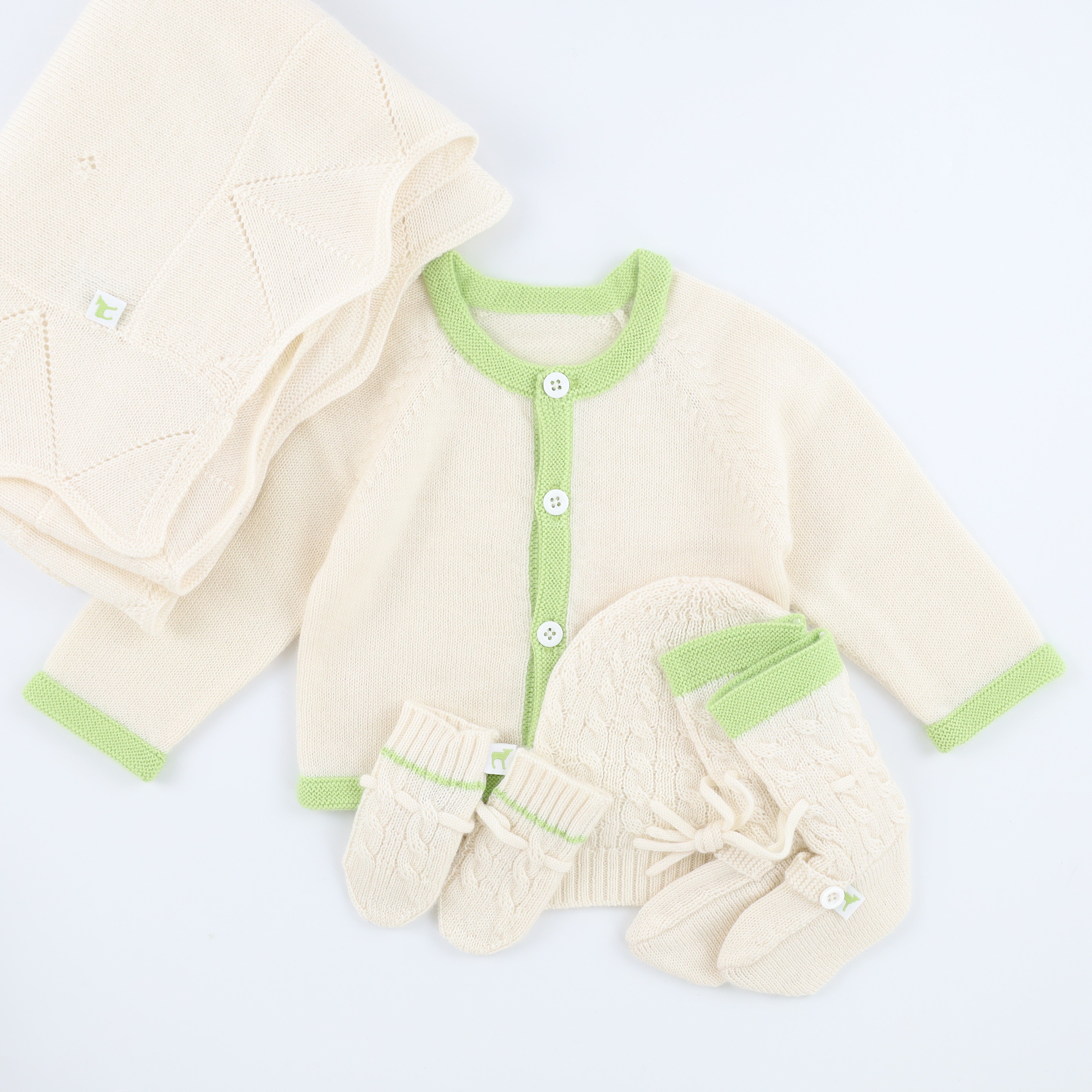 Brand New Ivory and Green Cashmere Baby Booties 0-6 Months