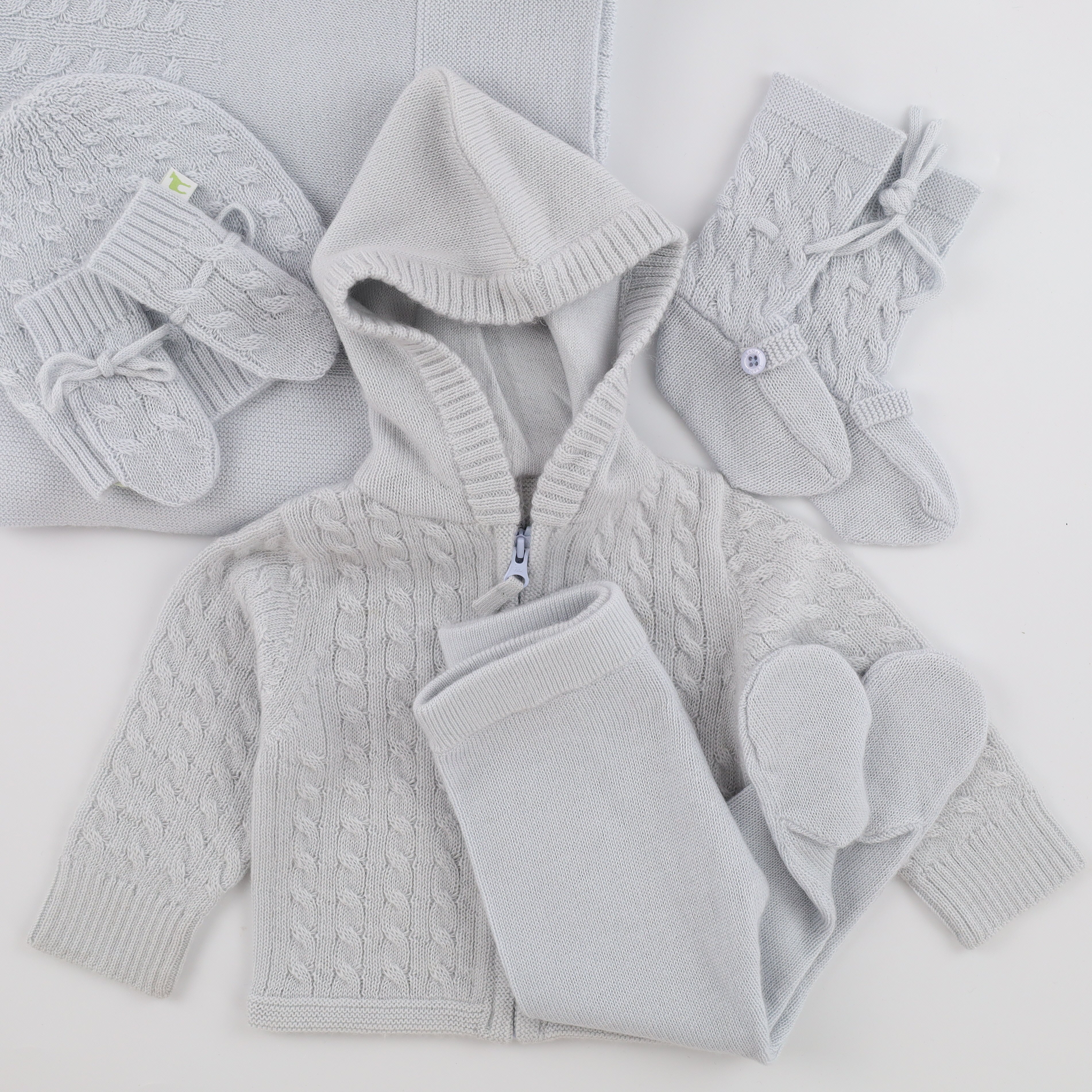 Brand New Ice Blue Cable Knit Cashmere Baby Blanket
