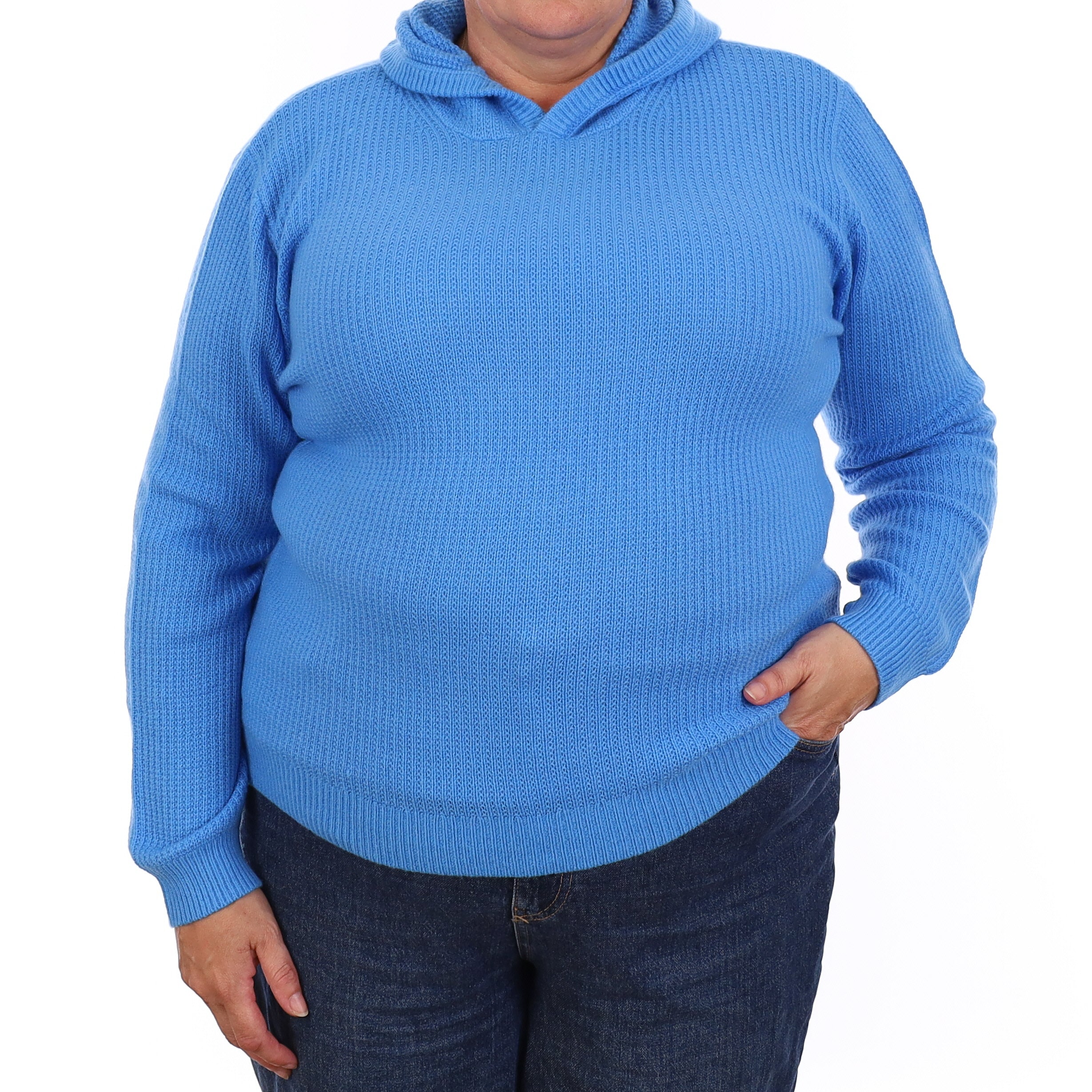 Brand New Cornflour Blue Waffle Knit Cashmere Hoodie Jumper Extra Large
