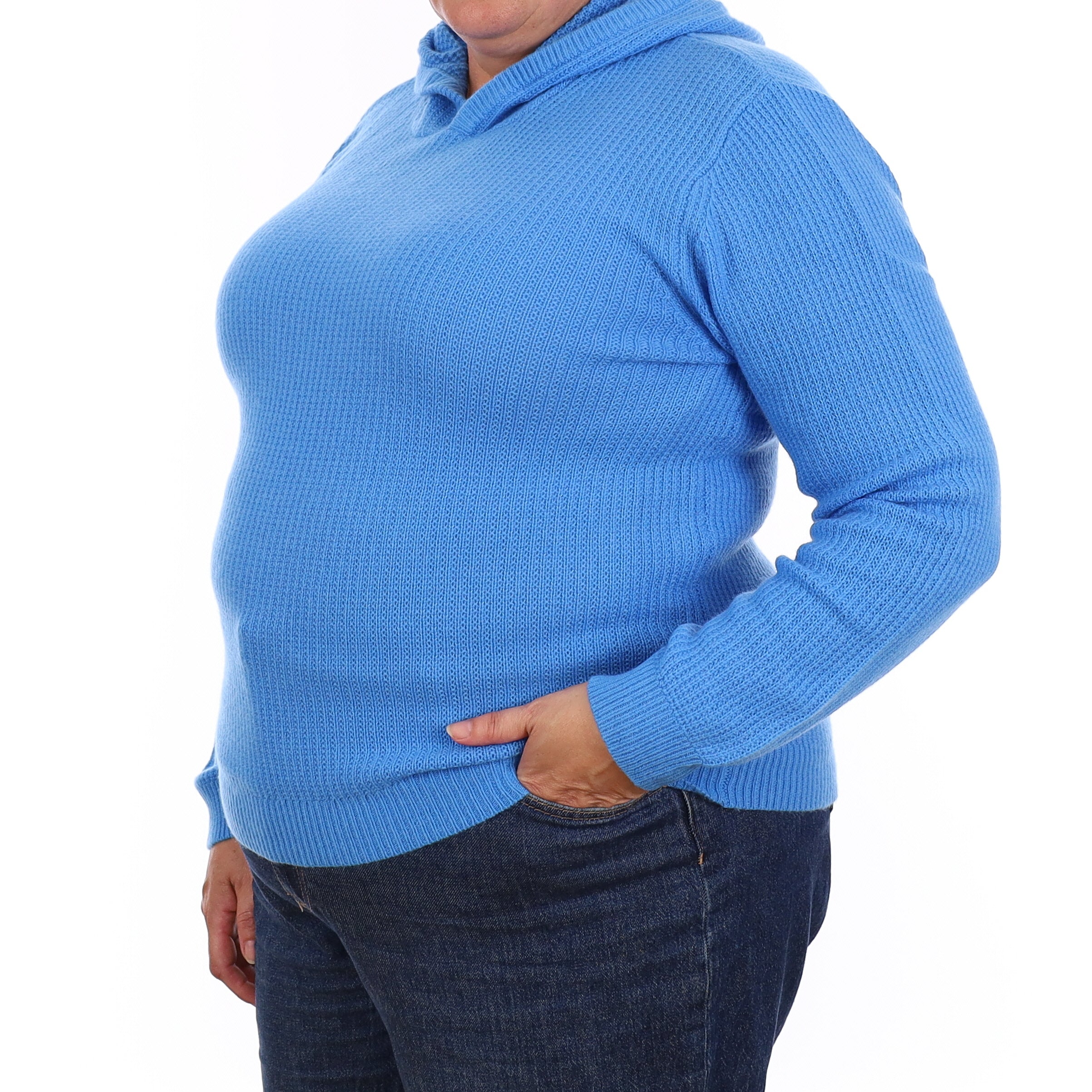 Brand New Cornflour Blue Waffle Knit Cashmere Hoodie Jumper Extra Large