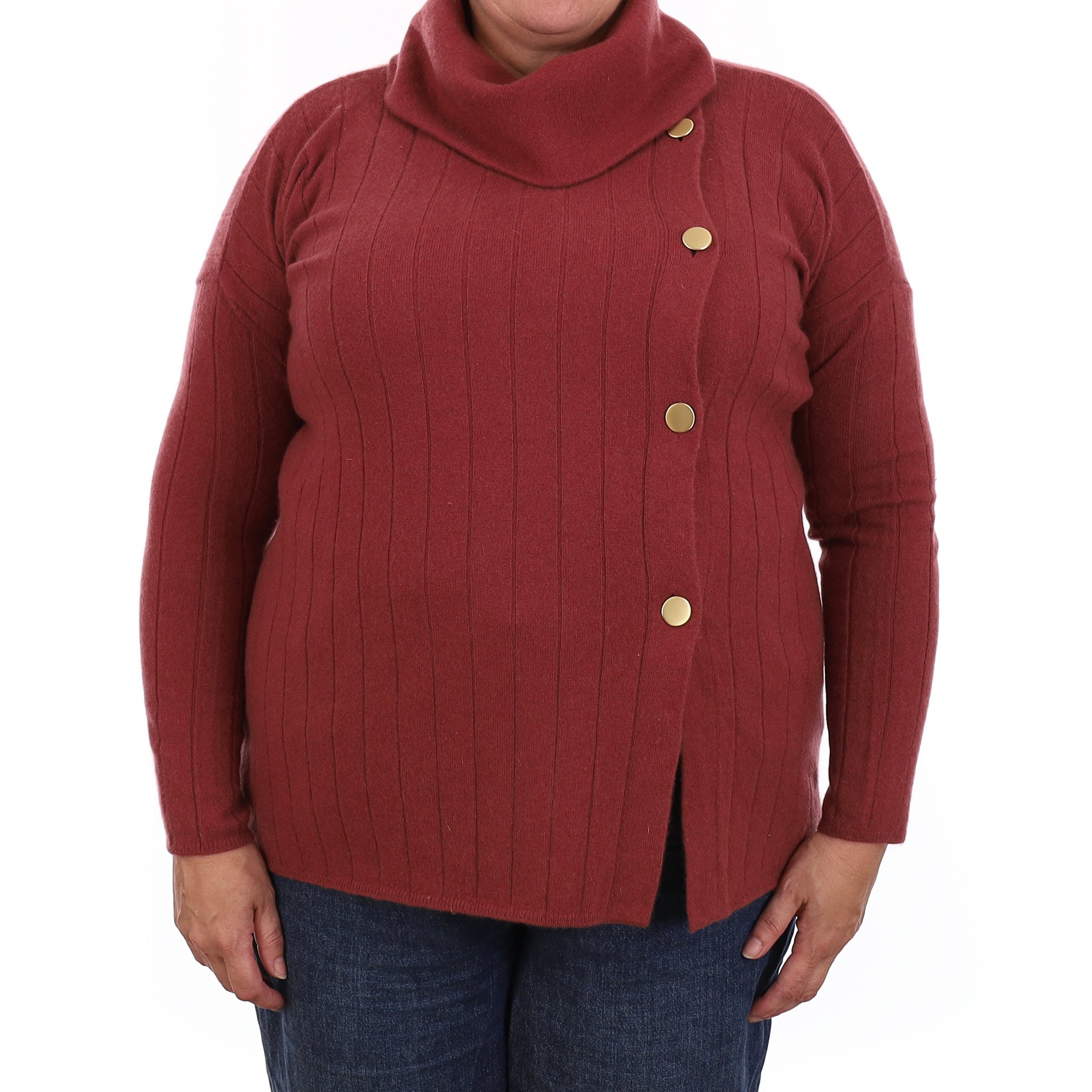 Muted Burgundy Rib Cashmere Cowl Neck Jumper Extra Large
