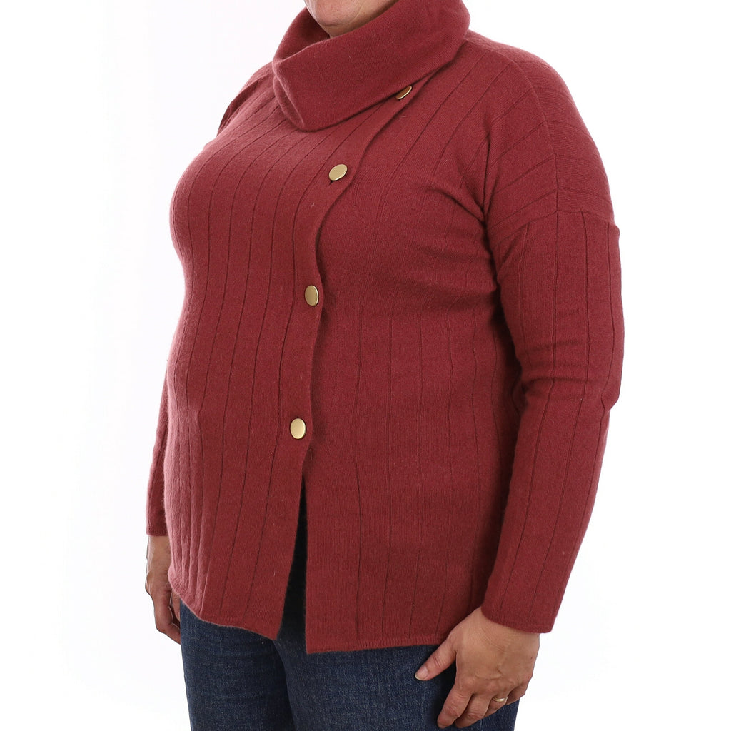 Muted Burgundy Rib Cashmere Cowl Neck Jumper Extra Large