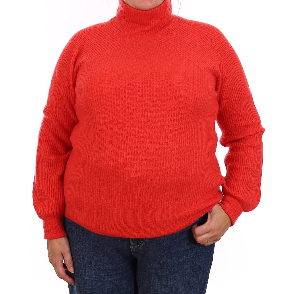 Flame Orange Rib Cashmere Funnel Neck Jumper Extra Large