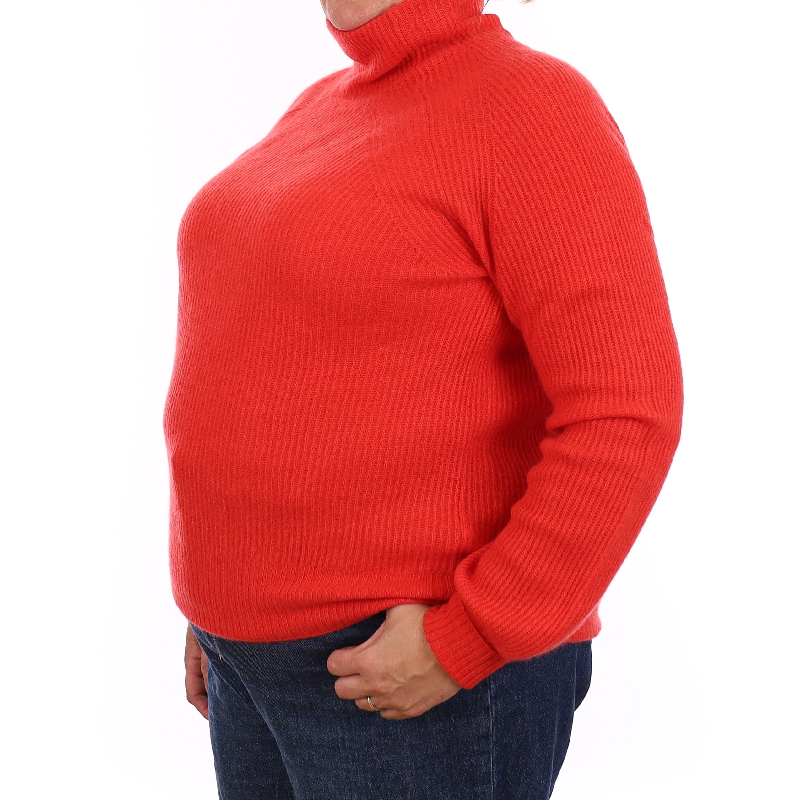 Flame Orange Rib Cashmere Funnel Neck Jumper Extra Large