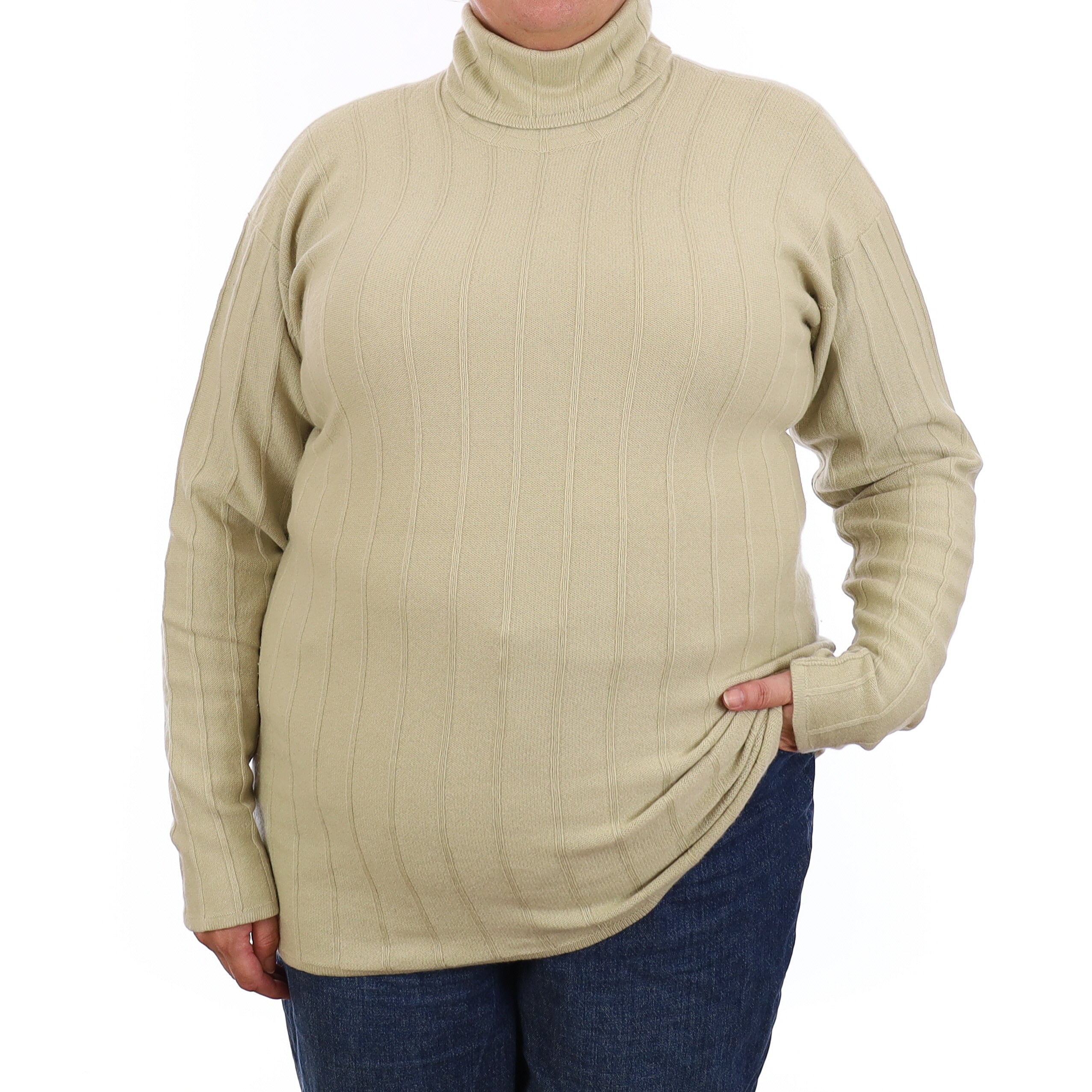 Pale Pistachio Rib Knit Cashmere Polo Neck Jumper Extra Large