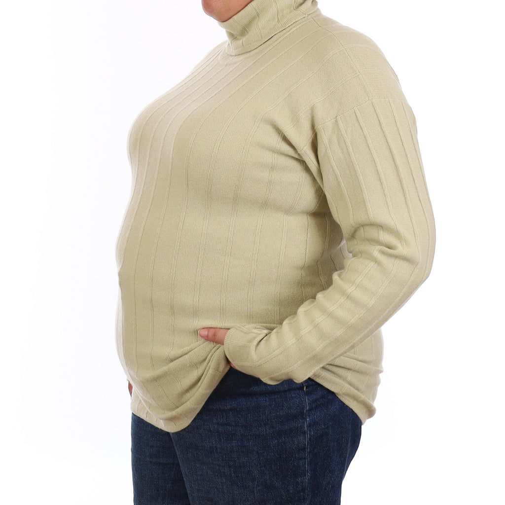 Pale Pistachio Rib Knit Cashmere Polo Neck Jumper Extra Large