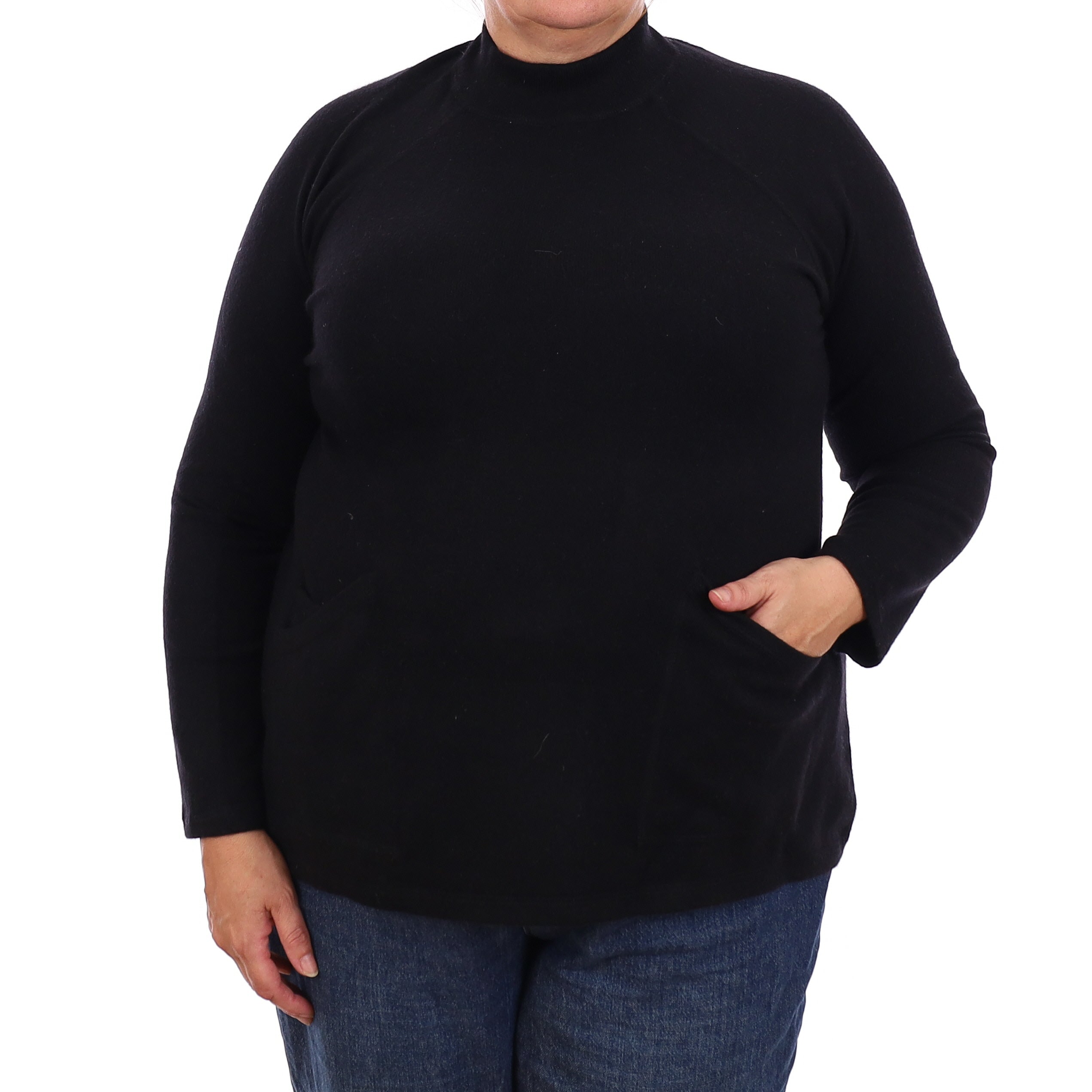 Black Cashmere Turtleneck Tunic with Pockets Jumper Extra Large