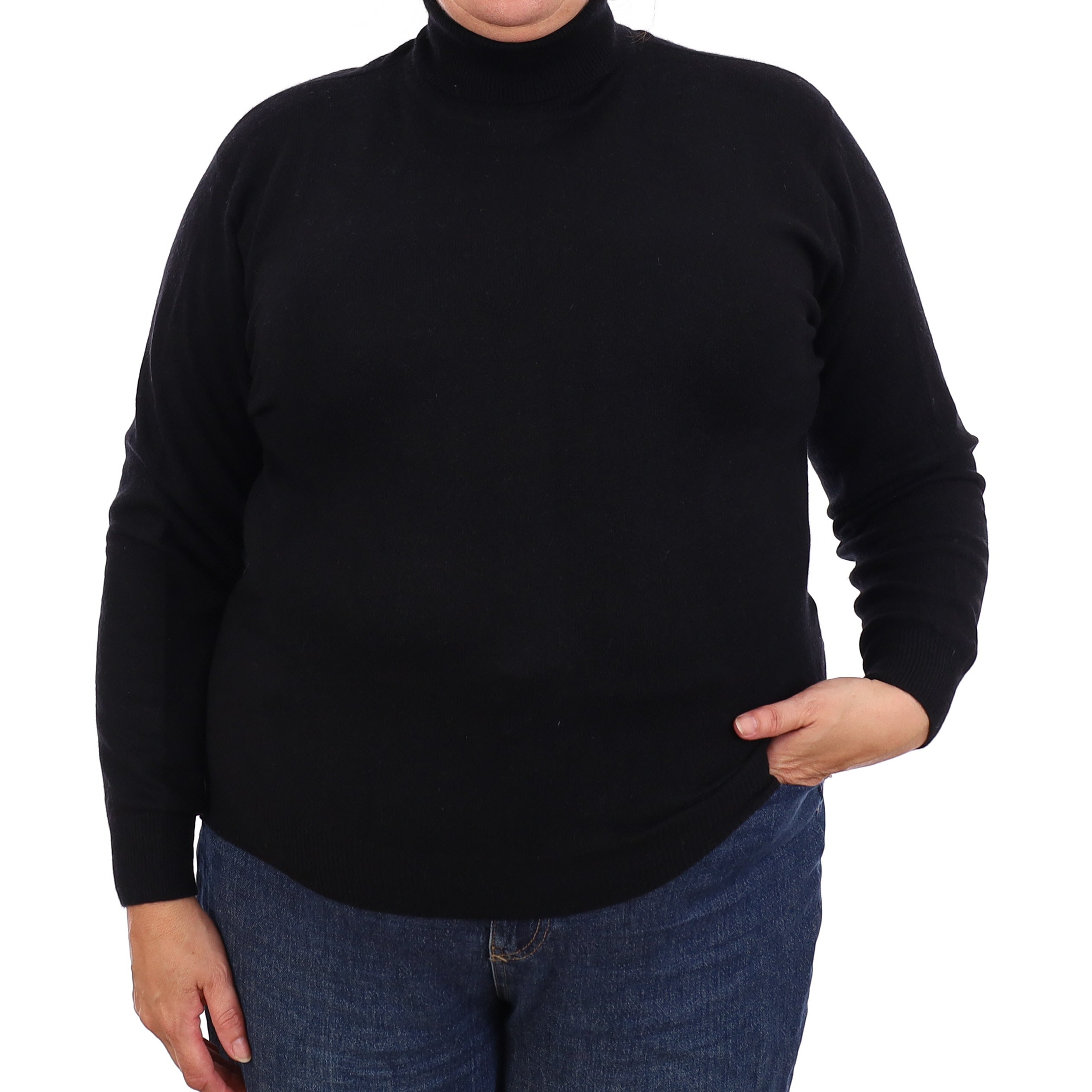 Black Cashmere Polo Neck Jumper Extra Large