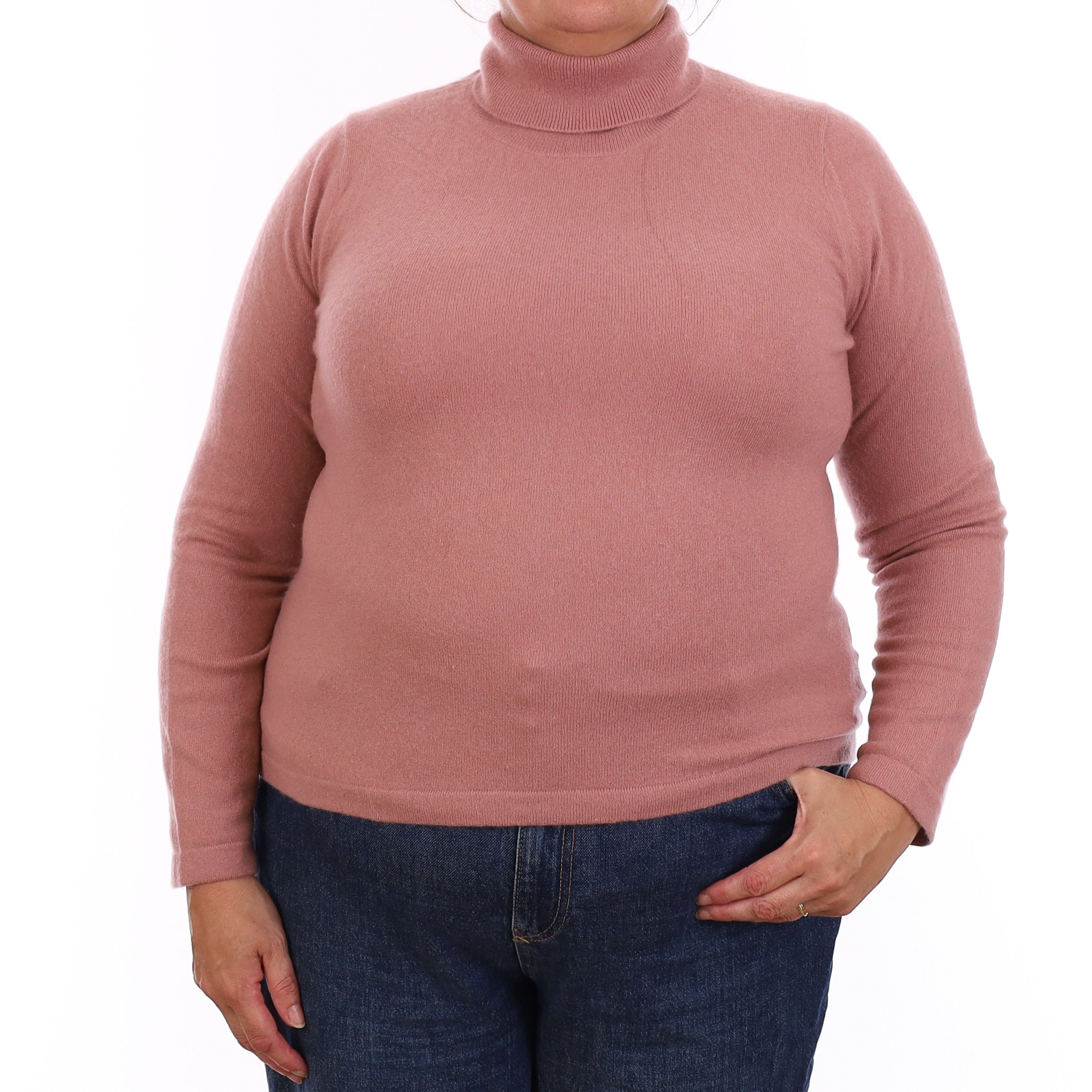 Antique Mauve Cashmere Polo Neck Jumper Extra Large